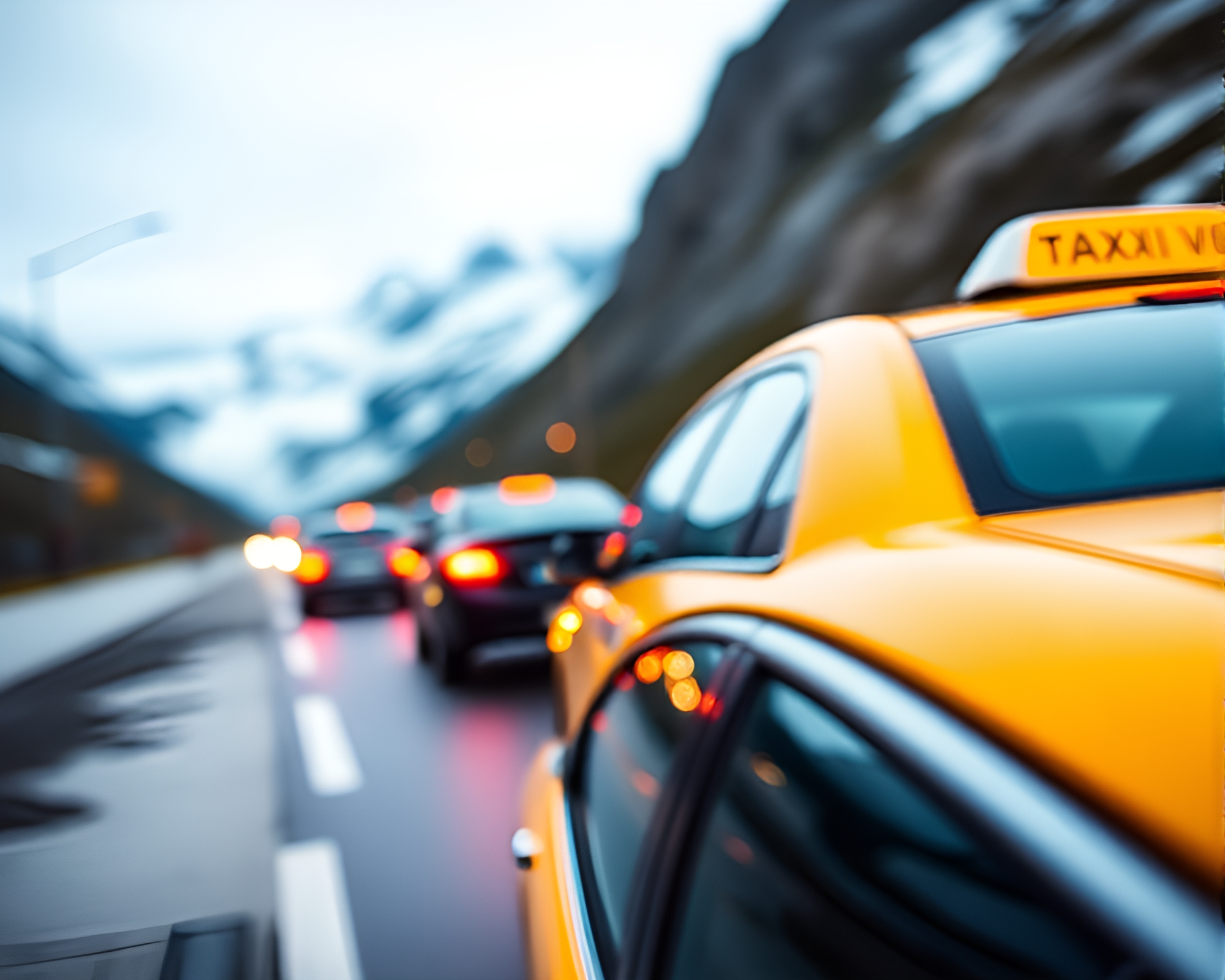 Glacier Taxi: Hyper-Saturated Tilt-Shift Blur Streak – free AI stock image