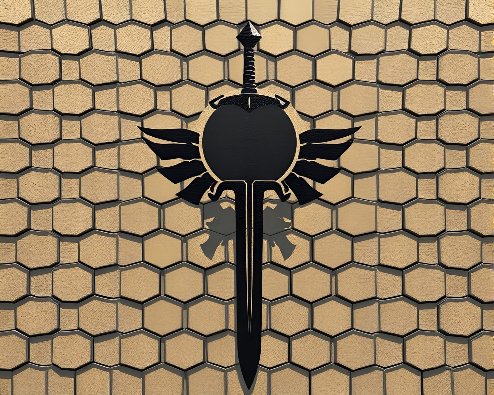 Hexagonal sword tiling in eclipse shadow with stencil style