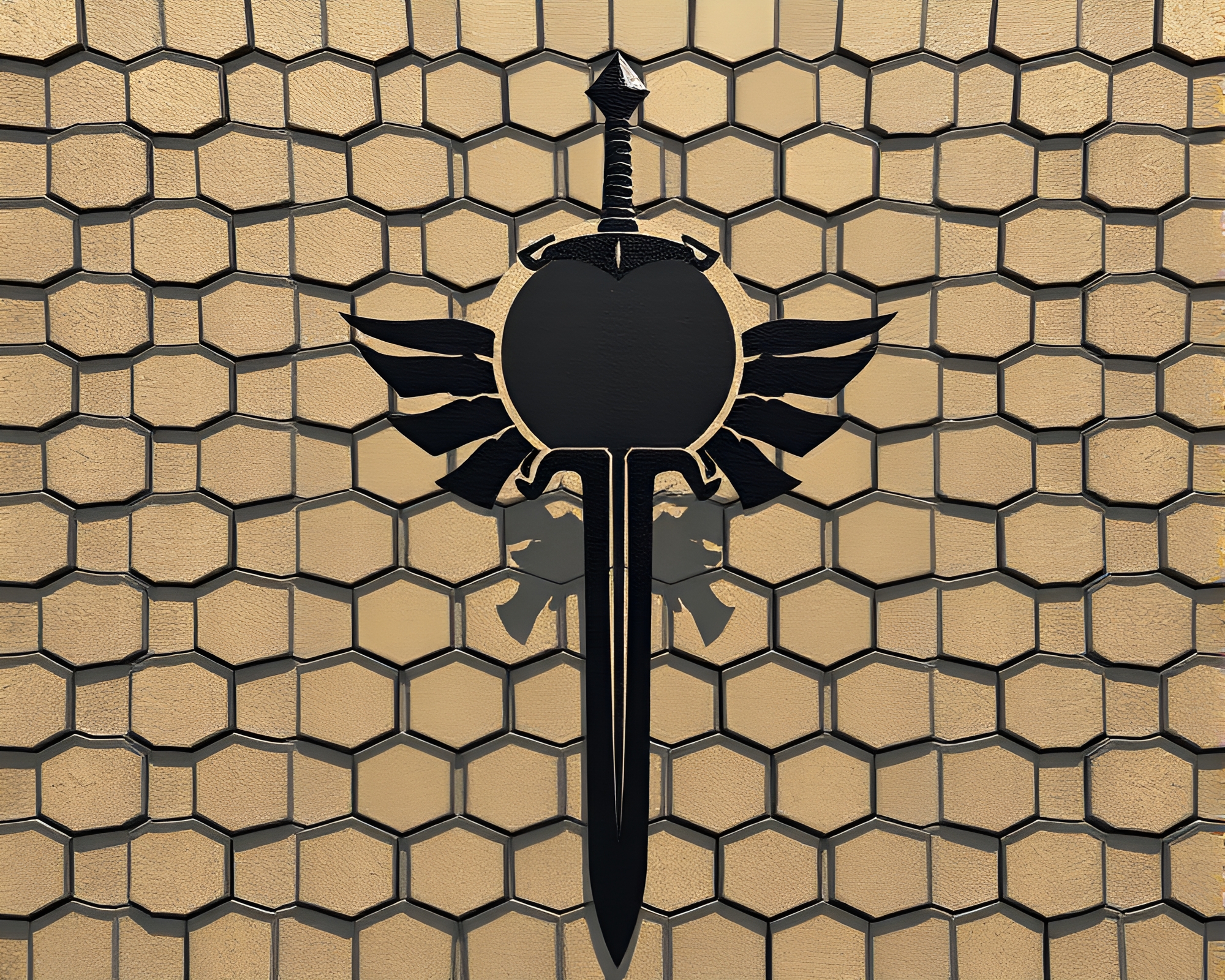 Eclipse Shadow Swords in Hexagonal Stencil Art – free AI stock image