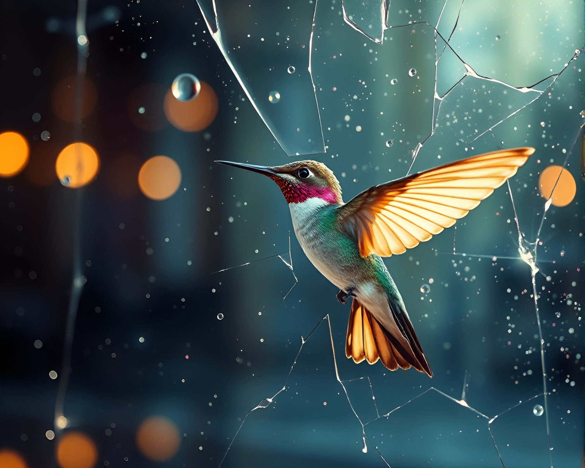 Shattered Glass Hummingbird Reflection – free AI stock image