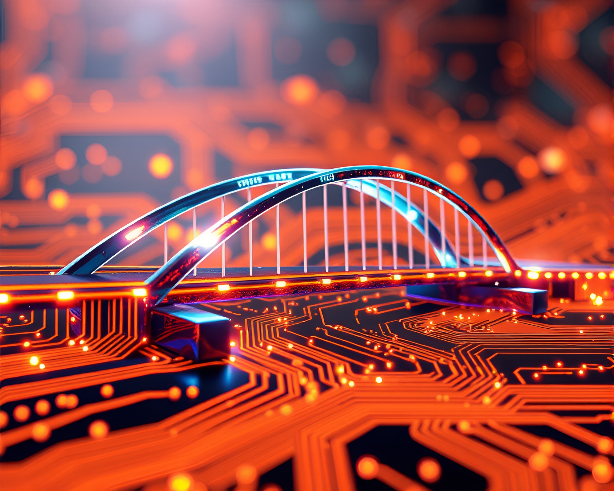 Circuit Board Glass Bridge Tech Fashion Illustration – free AI stock image