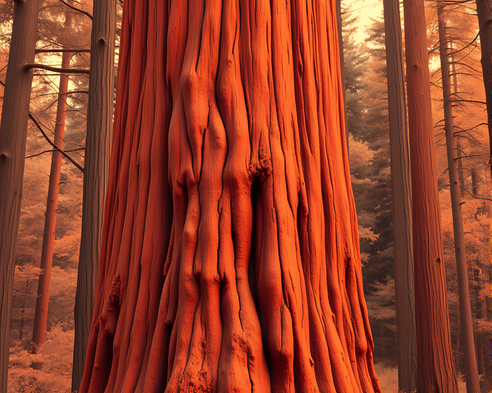Majestic Redwood Tree in Infrared Wireframe – free AI stock image