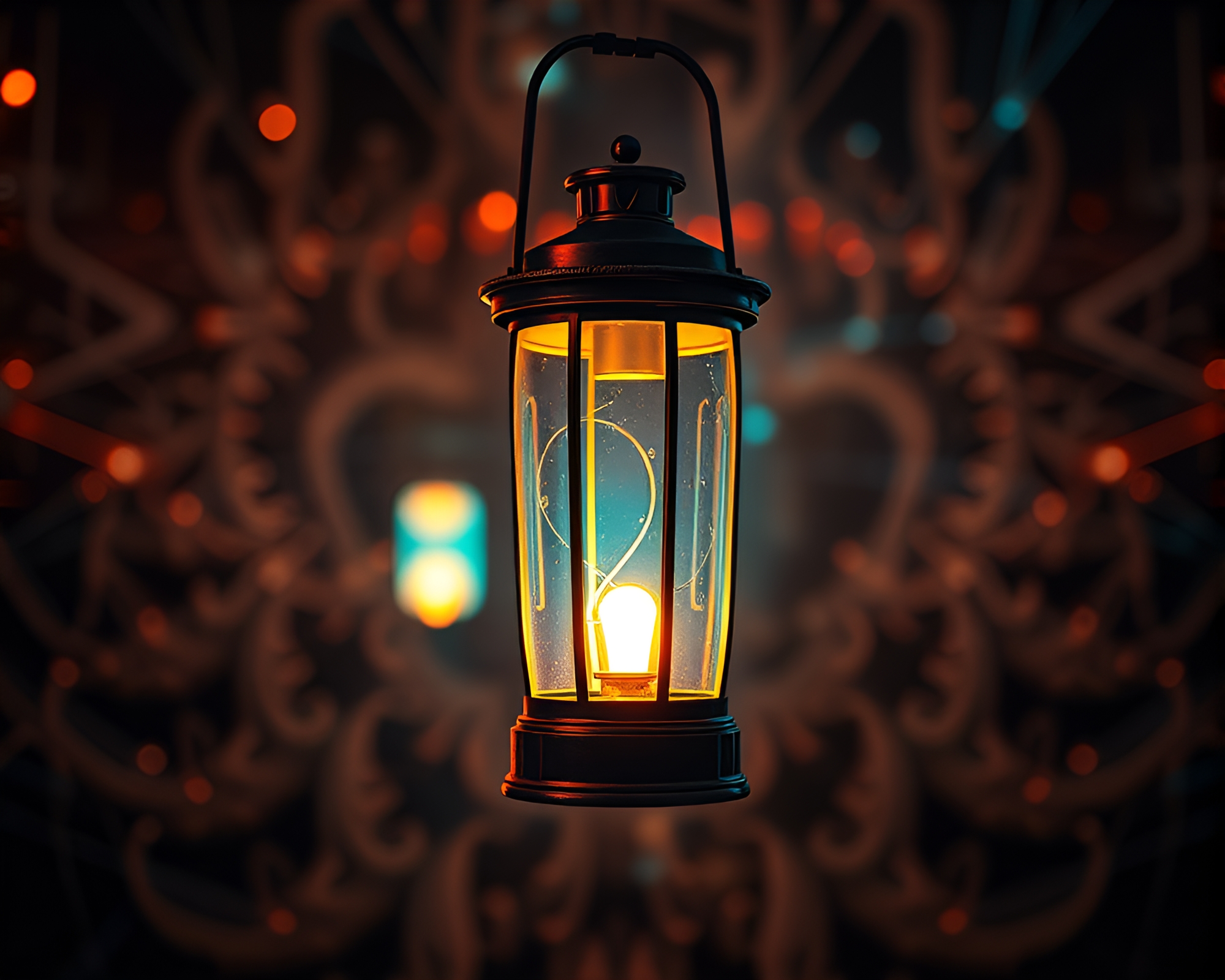Fractal Time Dilation in Neon Lantern Light – free AI stock image