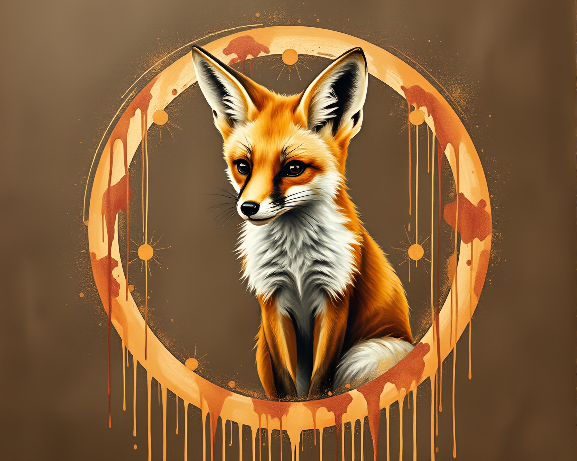Fennec Fox in Dripped Paint Circular Frame – free AI stock image