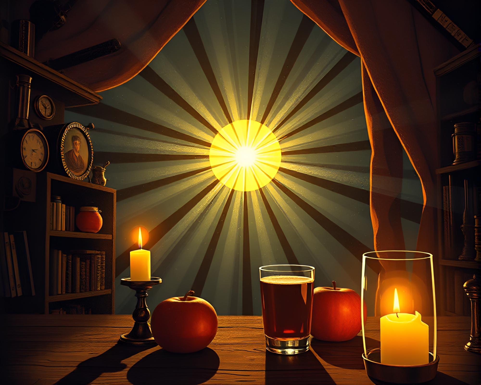 Steampunk Apple Cider Festive Candlelit Illustration – free AI stock image