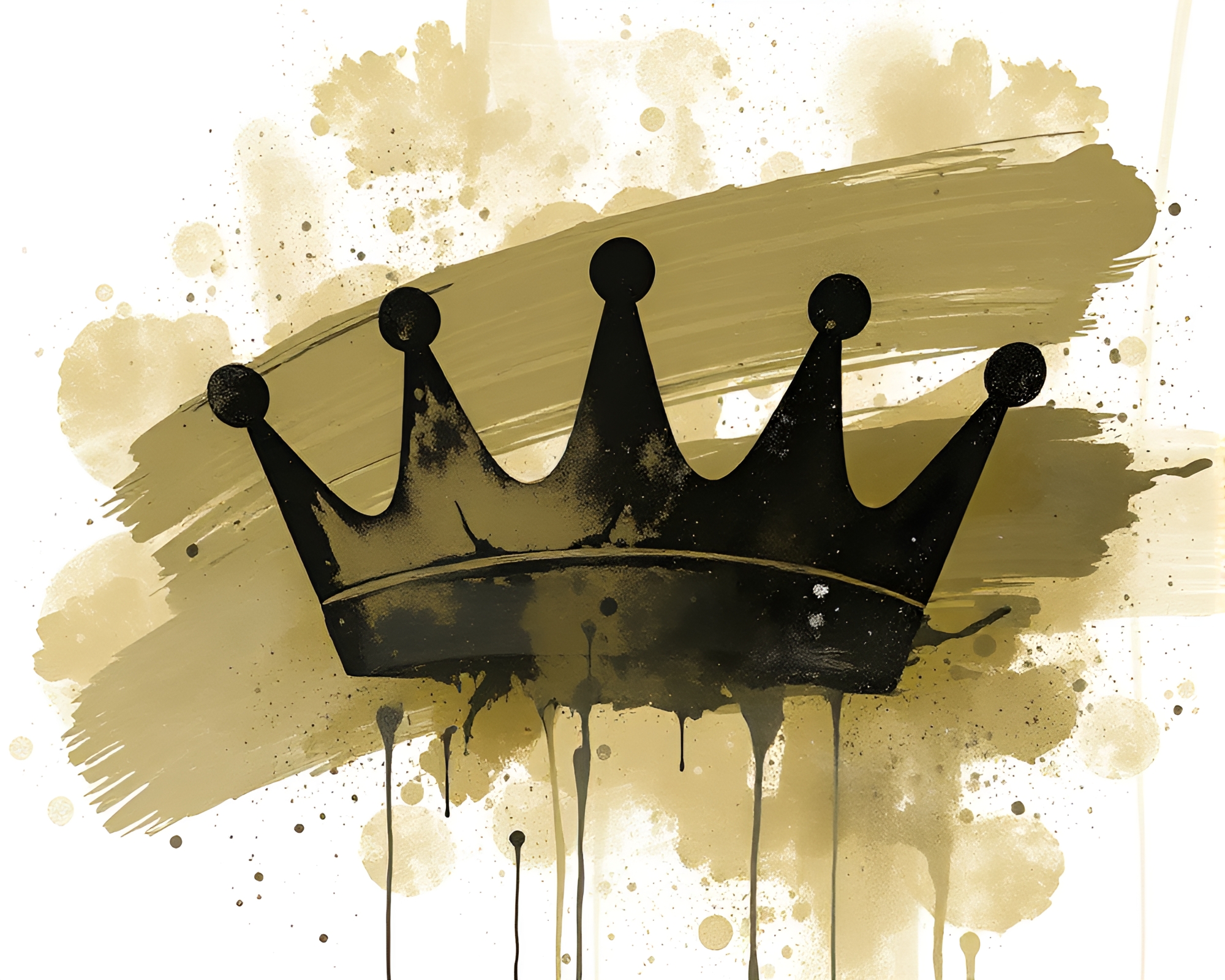 Regal Crown Charcoal Strokes Splattered in Olive Drab – free AI stock image