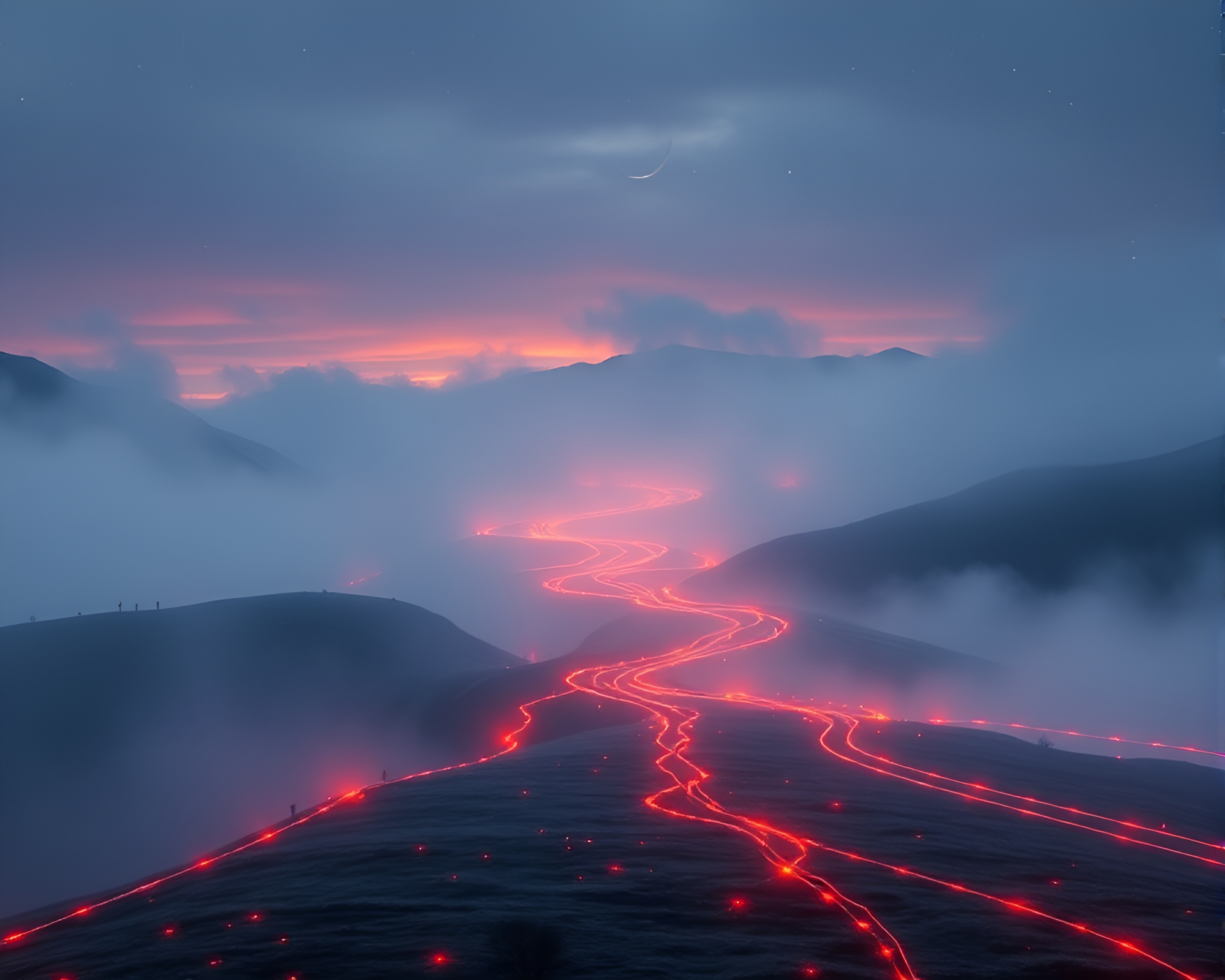 Dwarf in misty dawn with captivating leading lines – free AI stock image