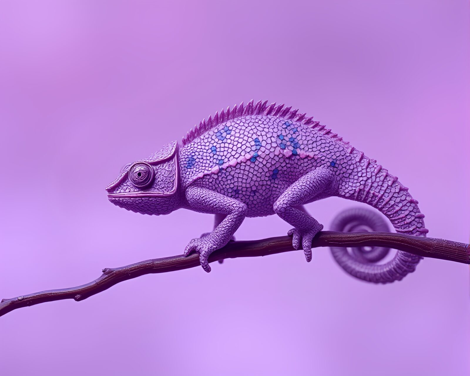 Vibrant chameleon blending into amethyst-hued environment