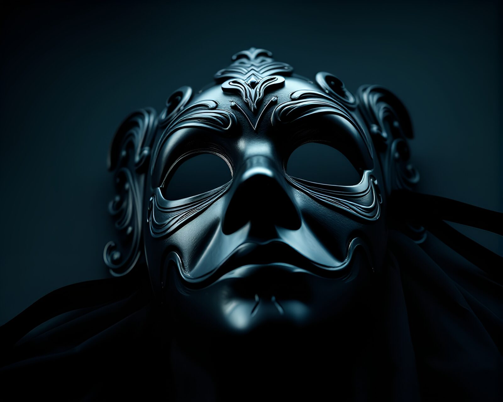 Low-angle shot of sleek Venetian mask sculpture