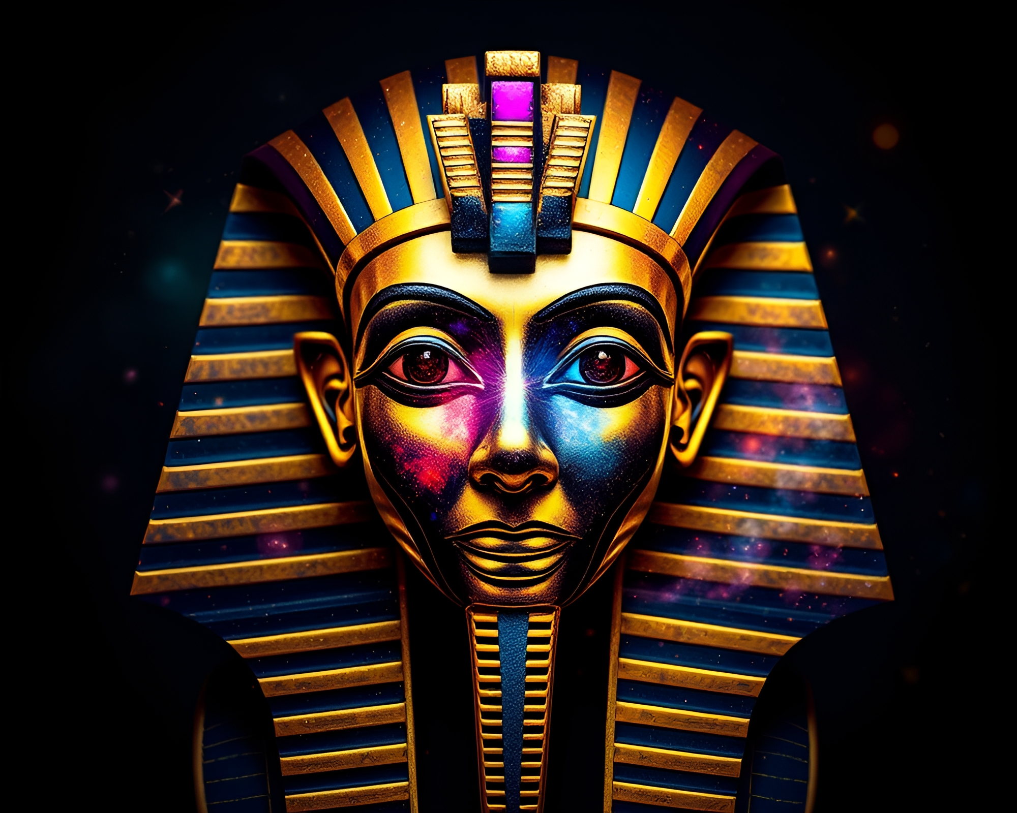 Pharaoh’s Mask Bathed in Galactic Lens Sunburst – free AI stock image