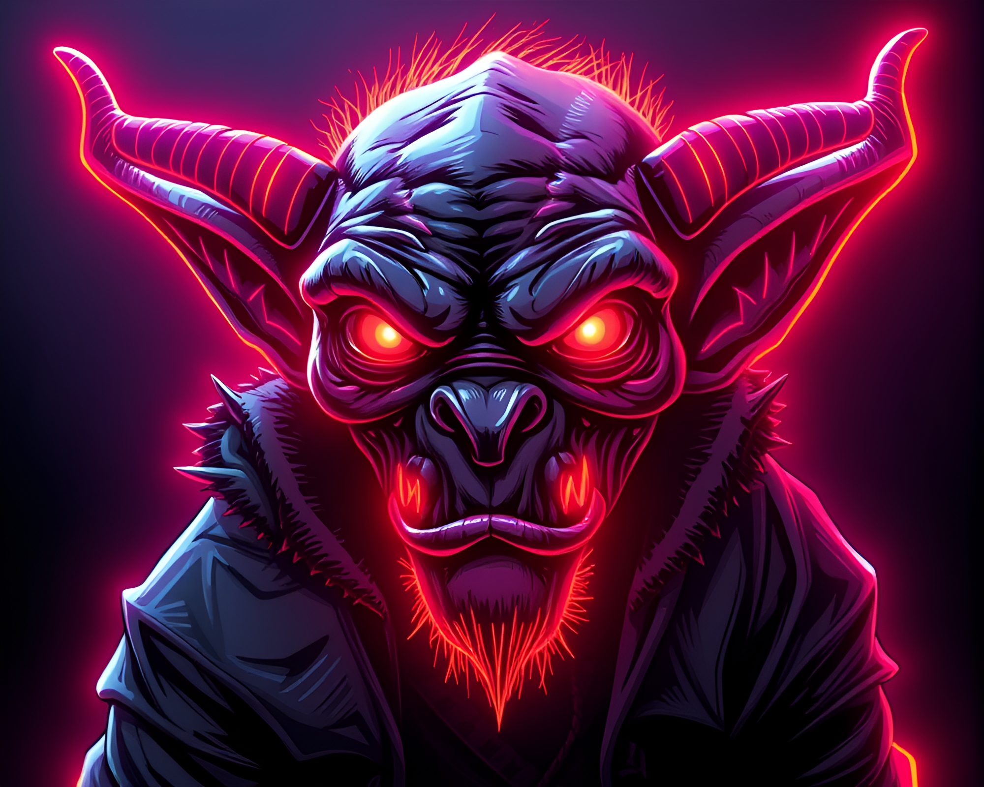 Neon Wireframe Goblin in Manga Style with Rim Lighting – free AI stock image