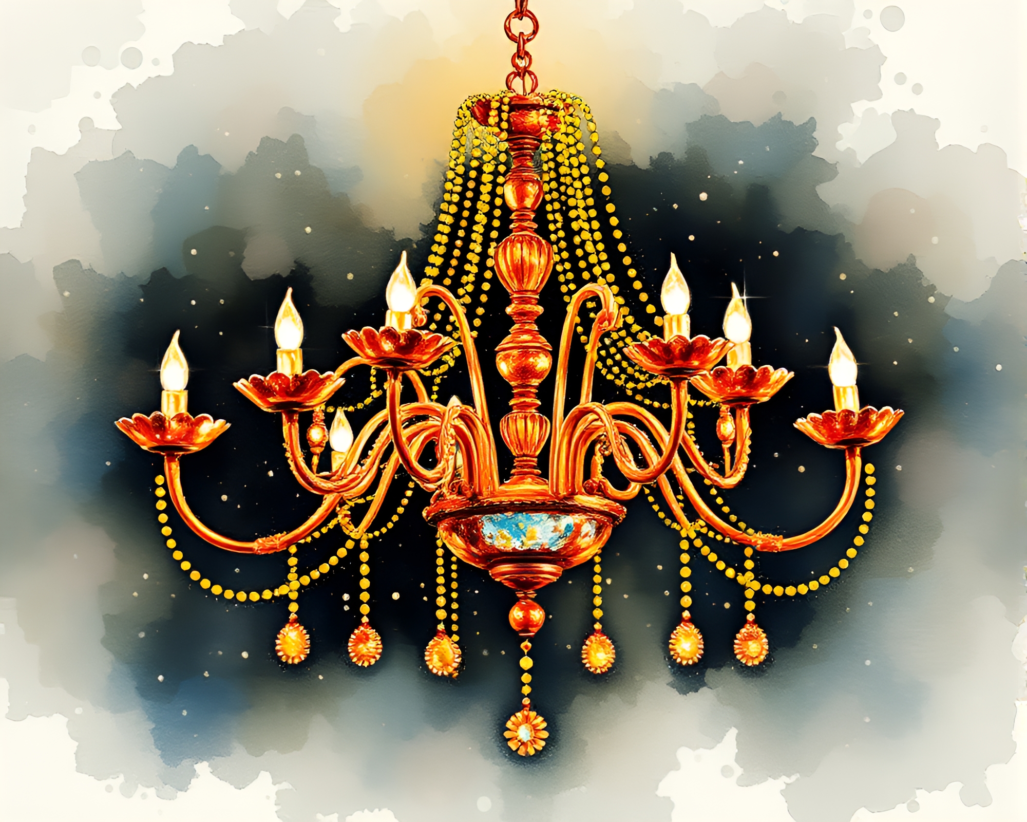 Victorian Chandelier in Copper Tones Watercolor Painting – free AI stock image