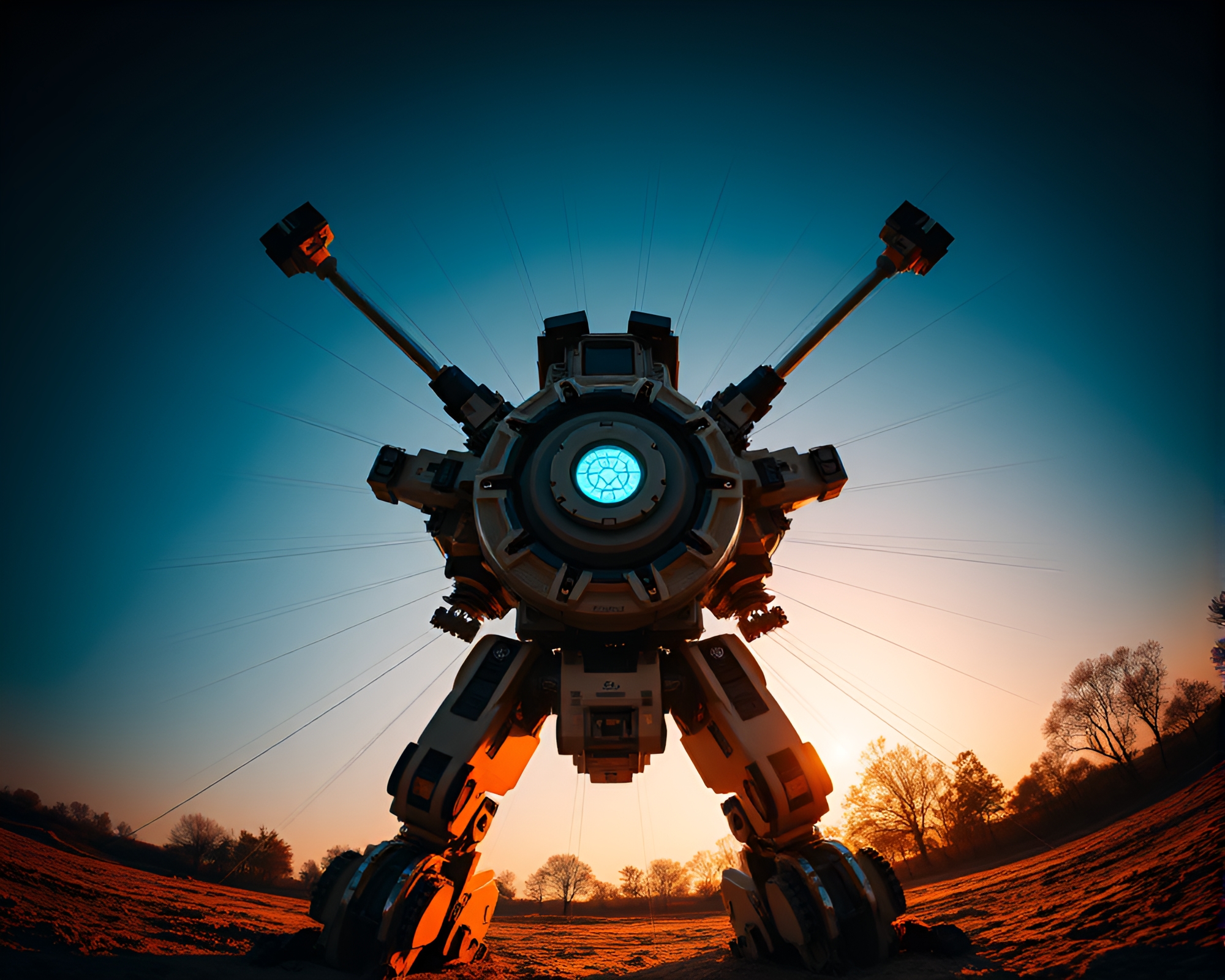 Mechanical marvel in warm sunset glow – free AI stock image