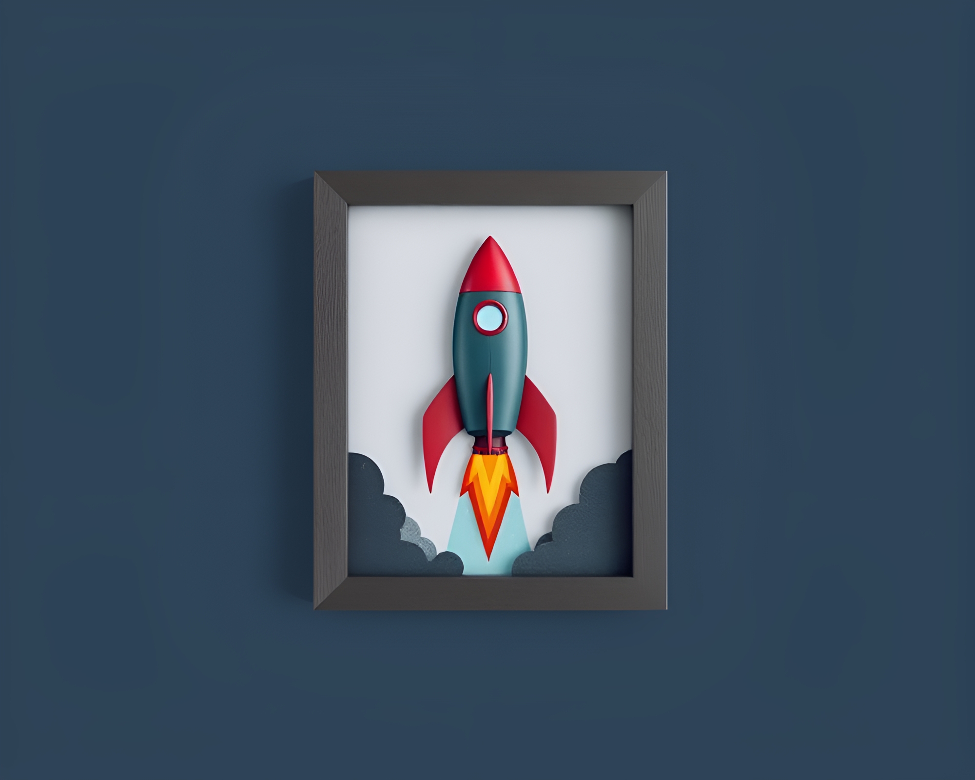 Rocket Launch Through Framed Windows in Space Station – free AI stock image