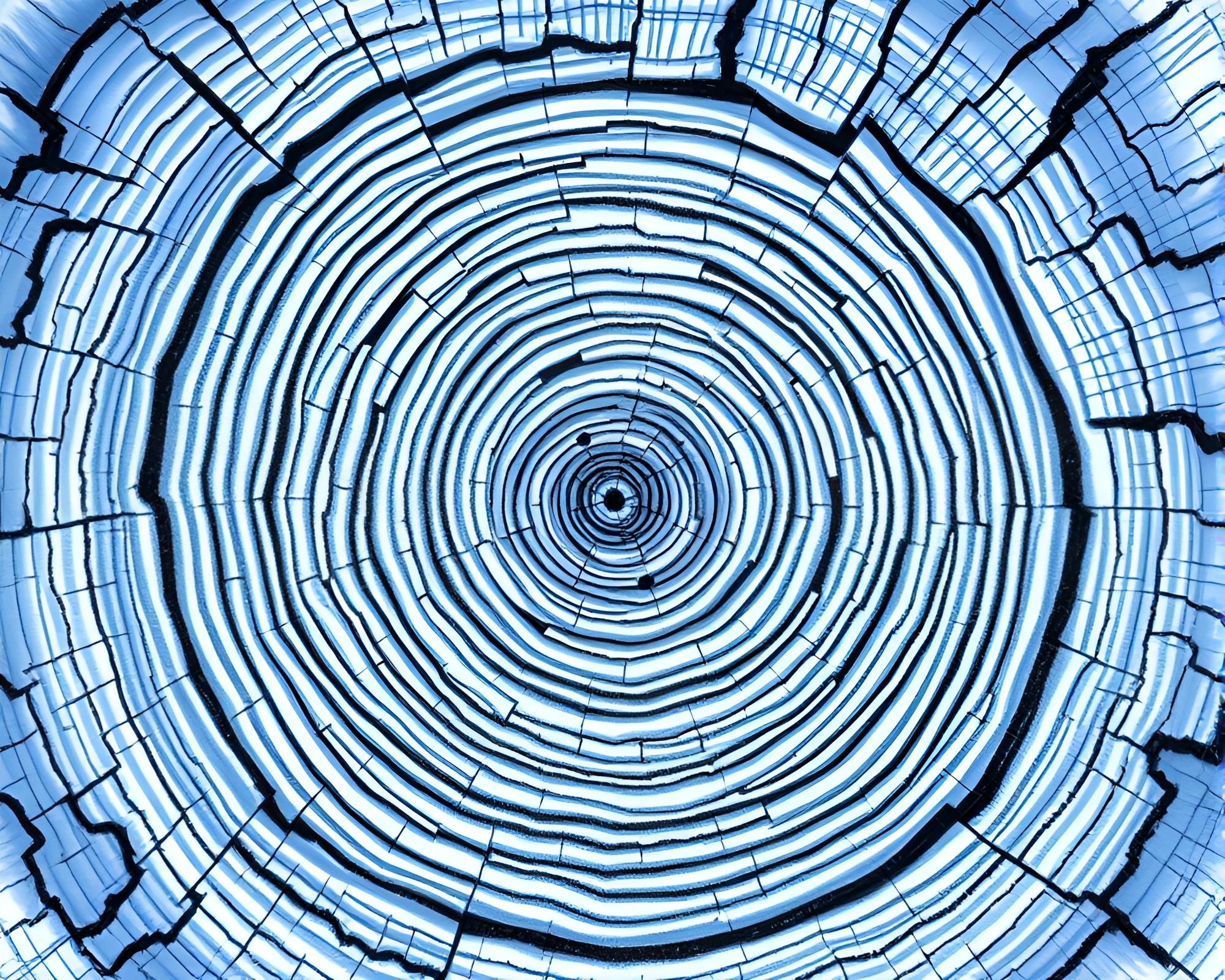 Mystical Quantum Tree Rings in Steel-Blue Sketch – free AI stock image