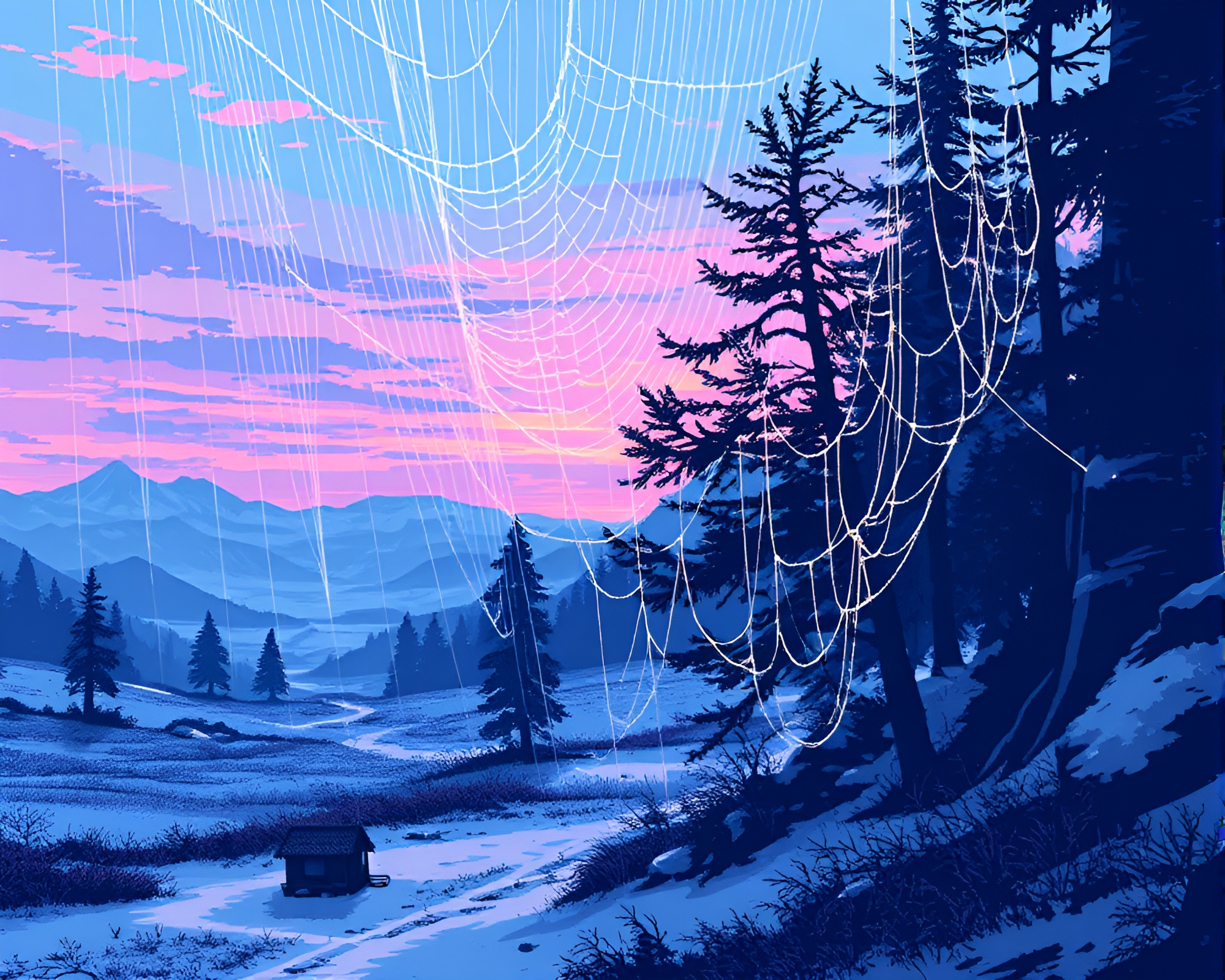 Valley of Frozen Cobwebs at Polar Twilight – free AI stock image