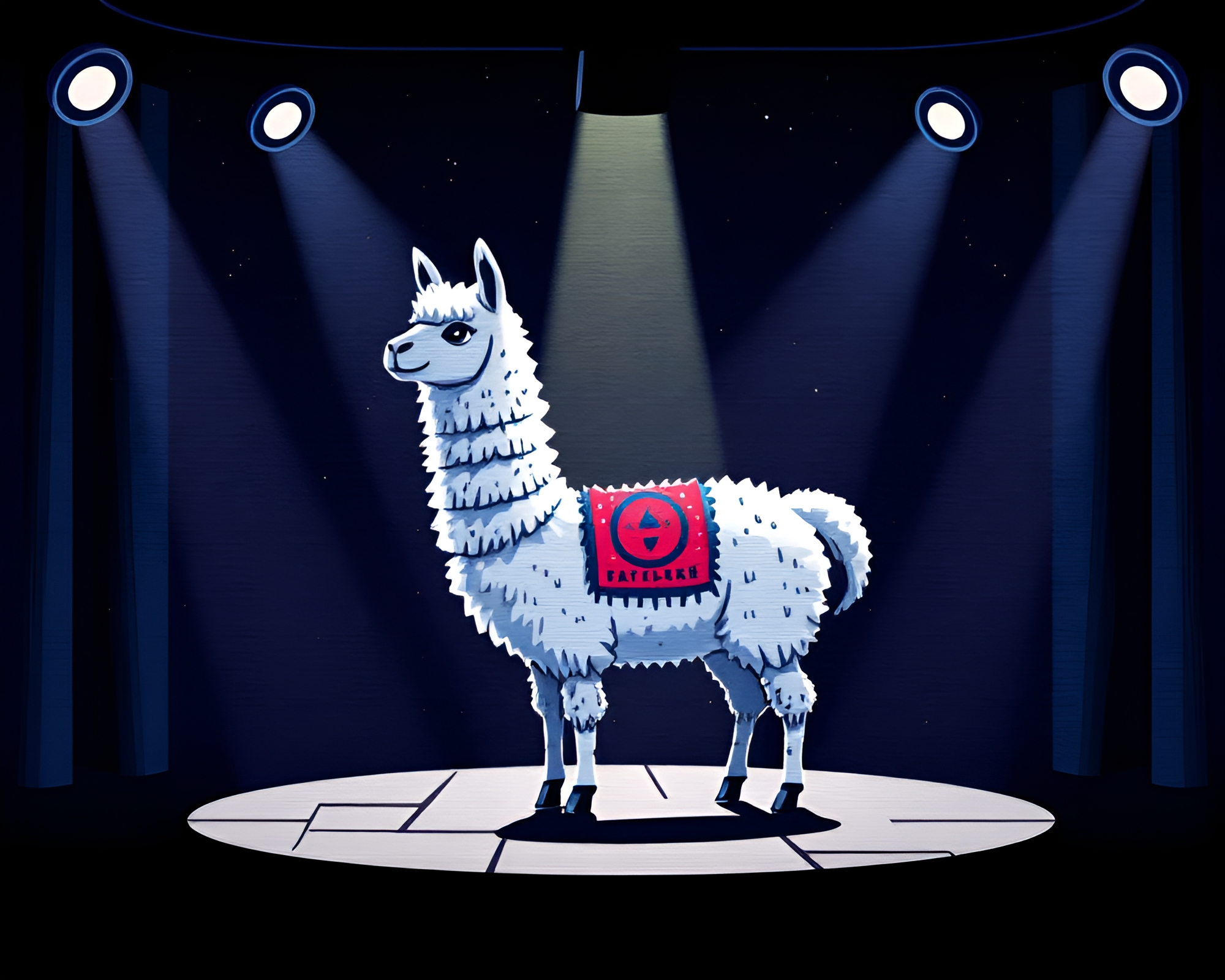 8-bit Llama in Spotlight with Metallic Scratches – free AI stock image