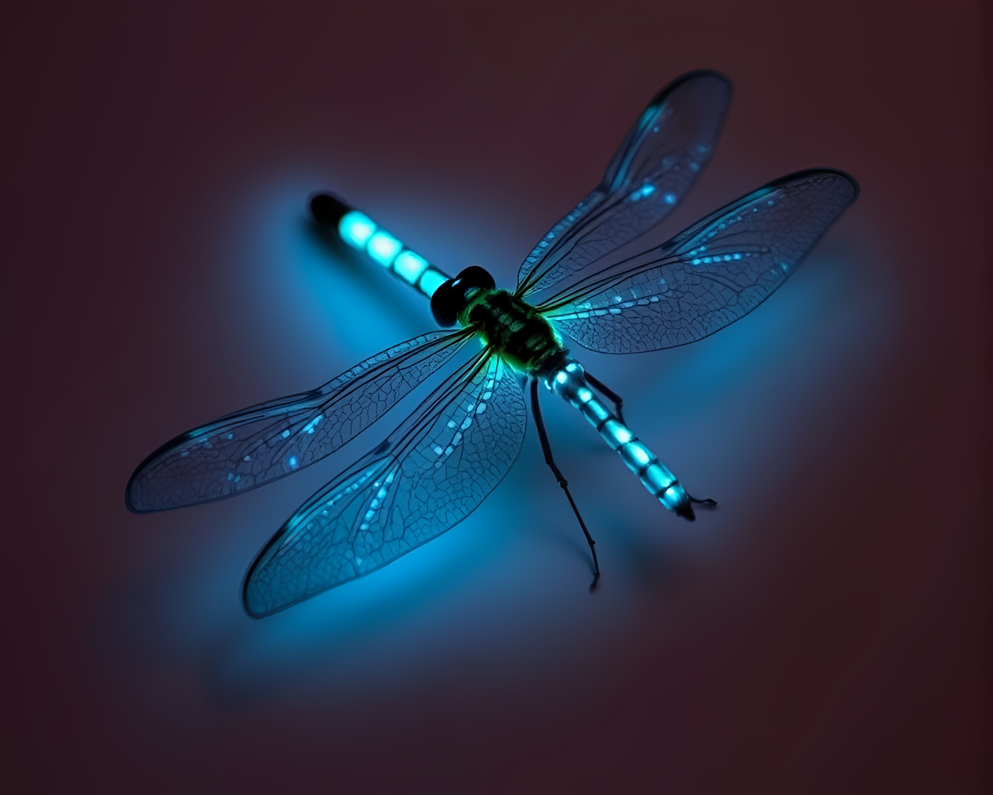 Enchanting Dragonfly in Bioluminescent Contouring Light – free AI stock image