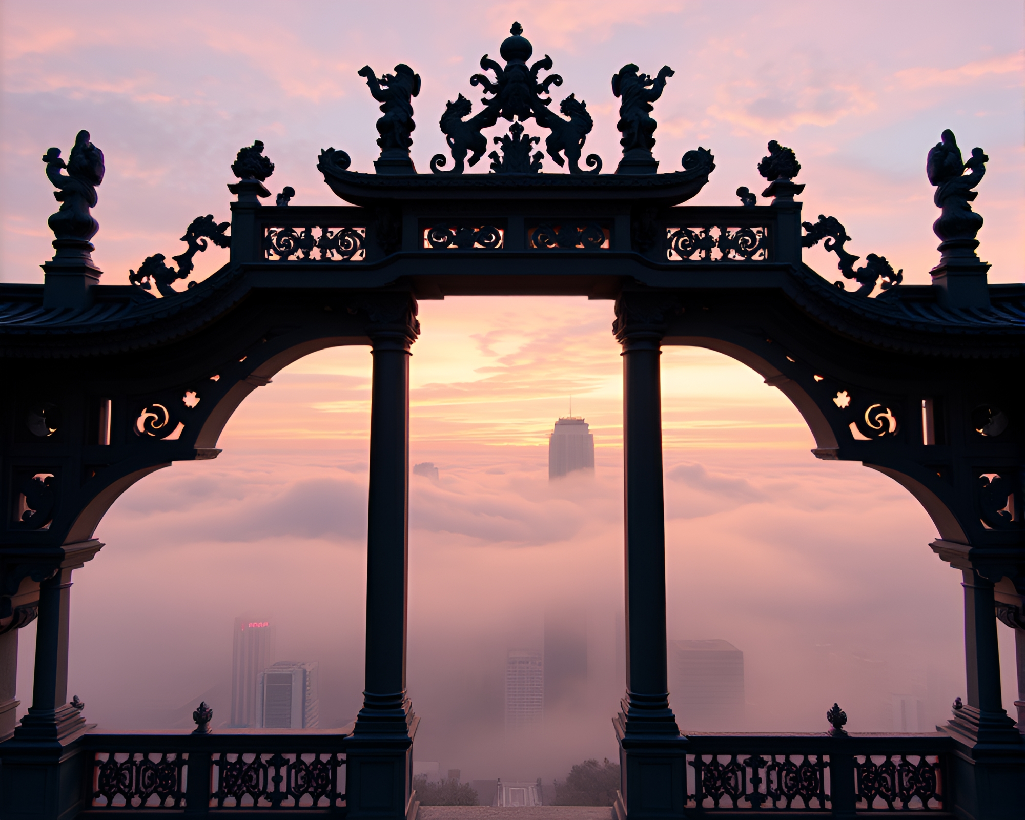 Virtual Cityscape at Dawn in Stereoscopic 3D – free AI stock image