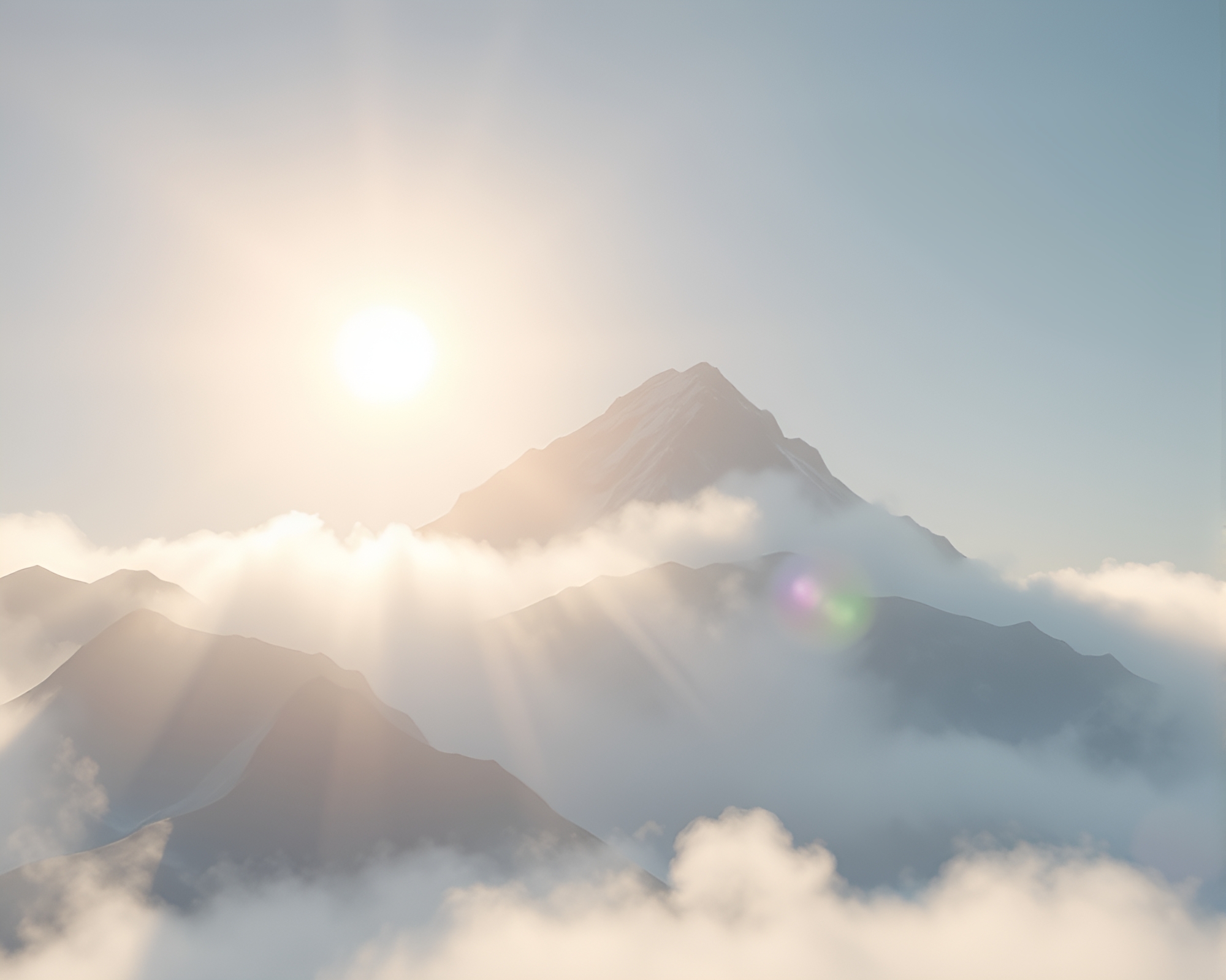 Mist-shrouded Mountain Fabric Folds Solar Flare Glow – free AI stock image