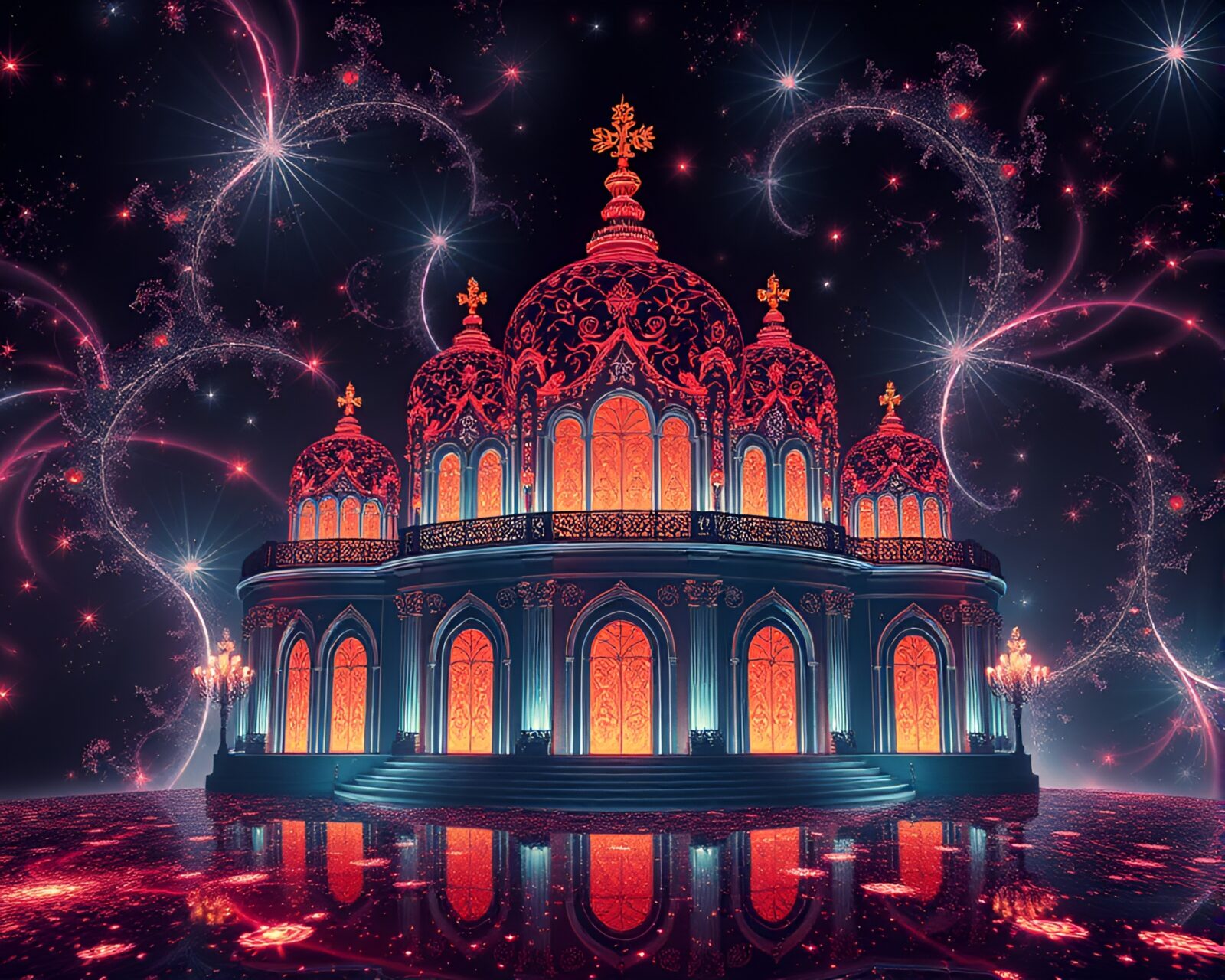 Fashion illustration of fractal pattern in opera-house lighting