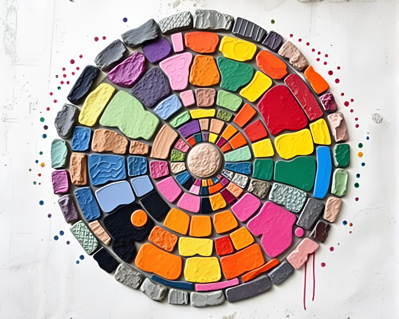 Colorful 8-bit graffiti art in stone circle motif