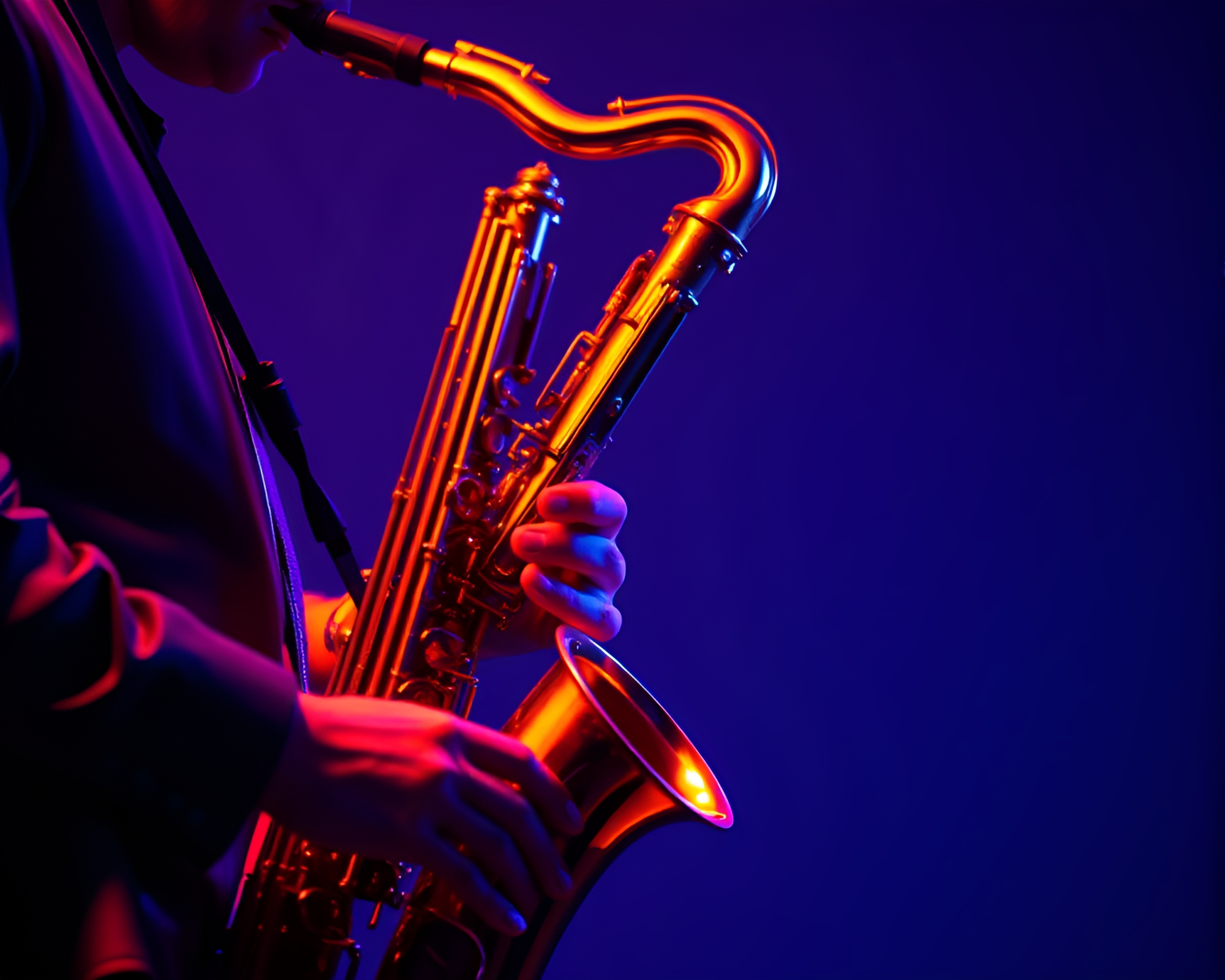 Saxophonist in Ultraviolet Matte Painting – free AI stock image