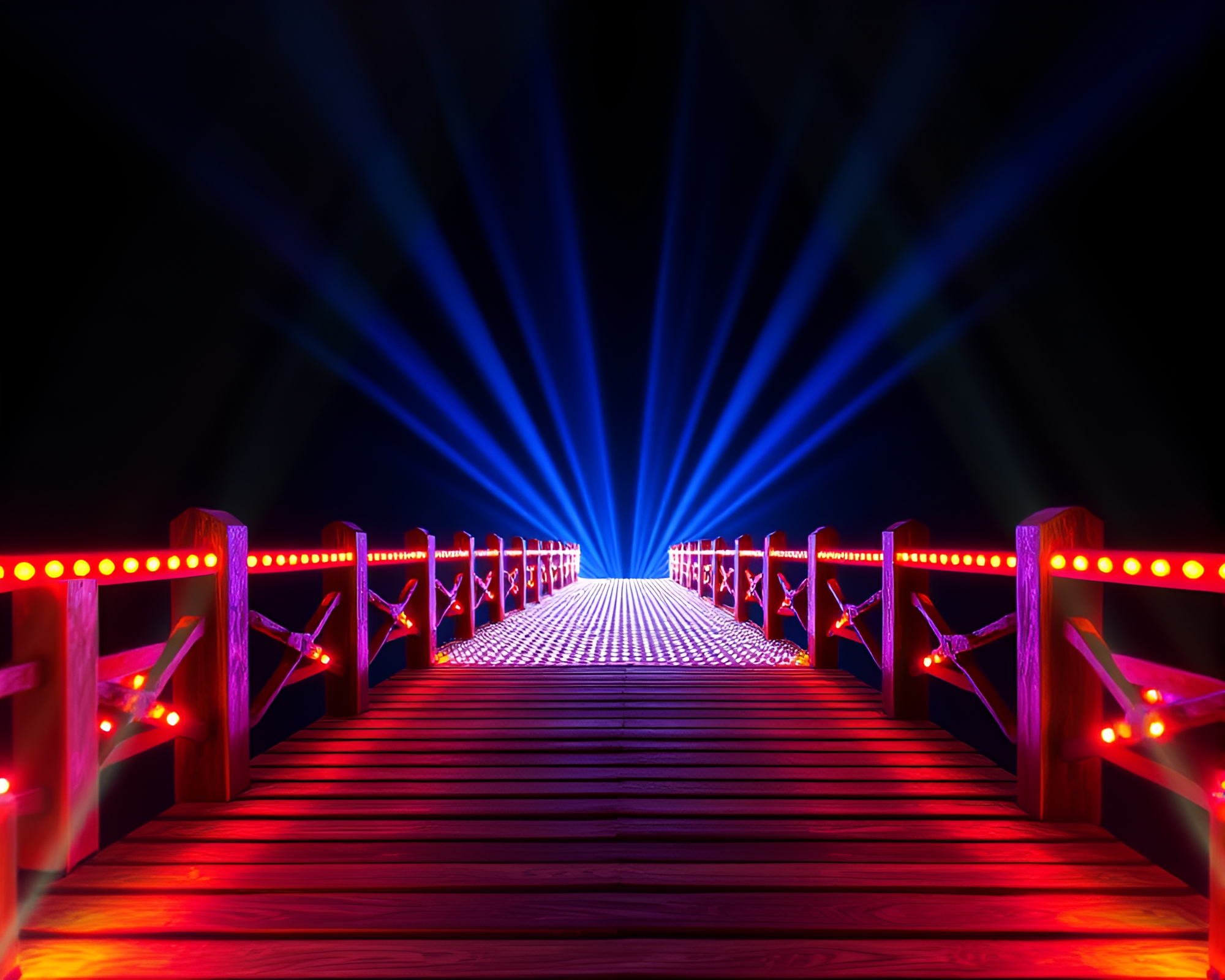 Futuristic LED pixel bridge in anaglyph 3D – free AI stock image