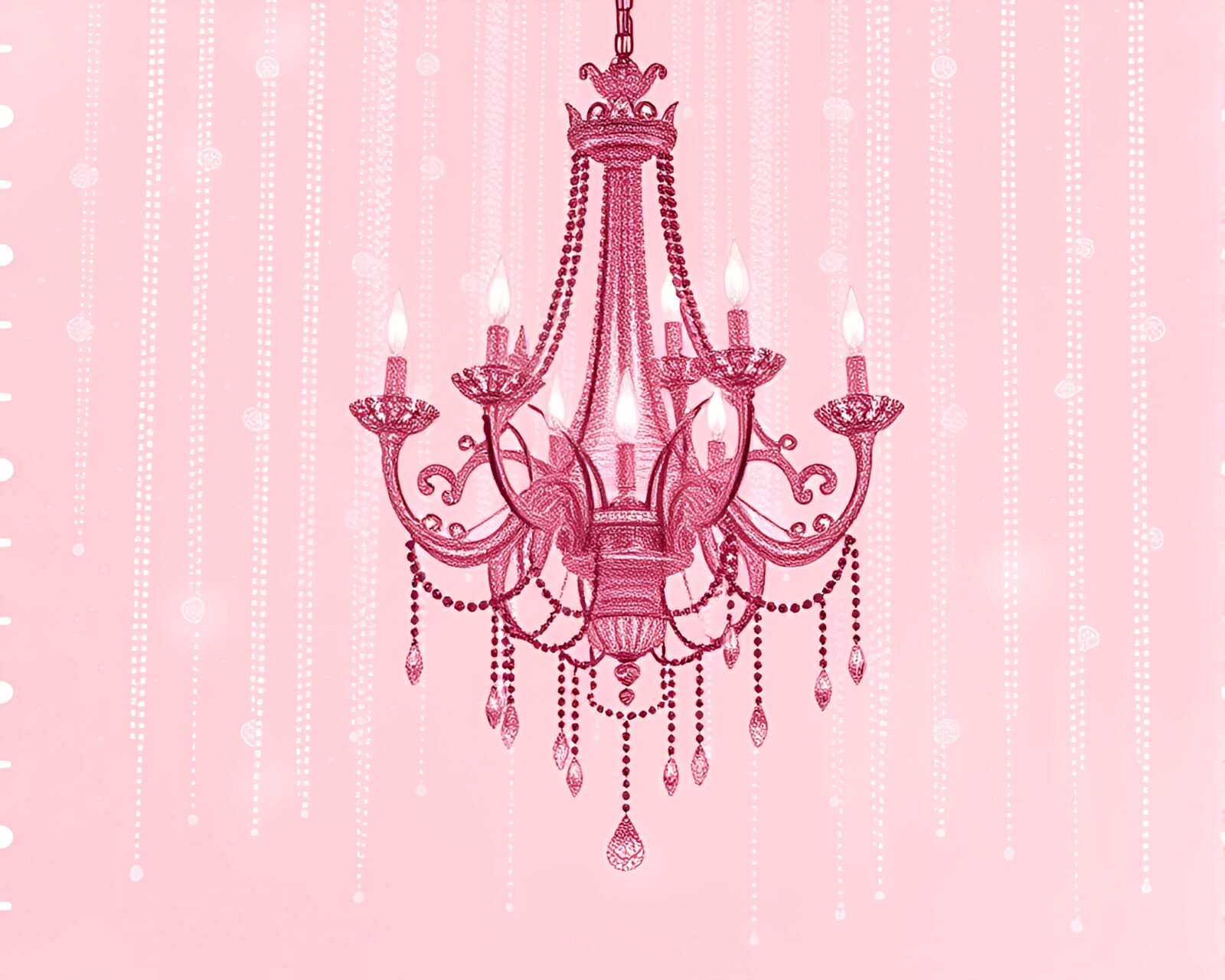 Elegant chandelier glowing in soft pink fractal design