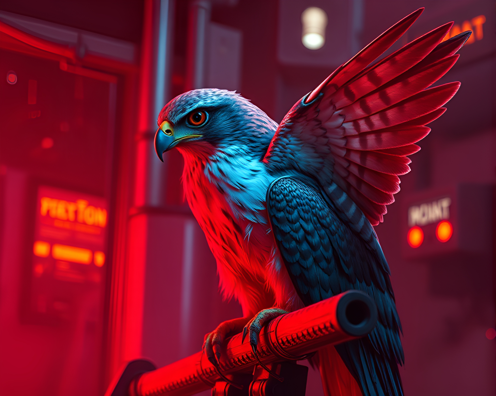 Futuristic Falcon: Infrared Cyberpunk Illustration – free AI stock image