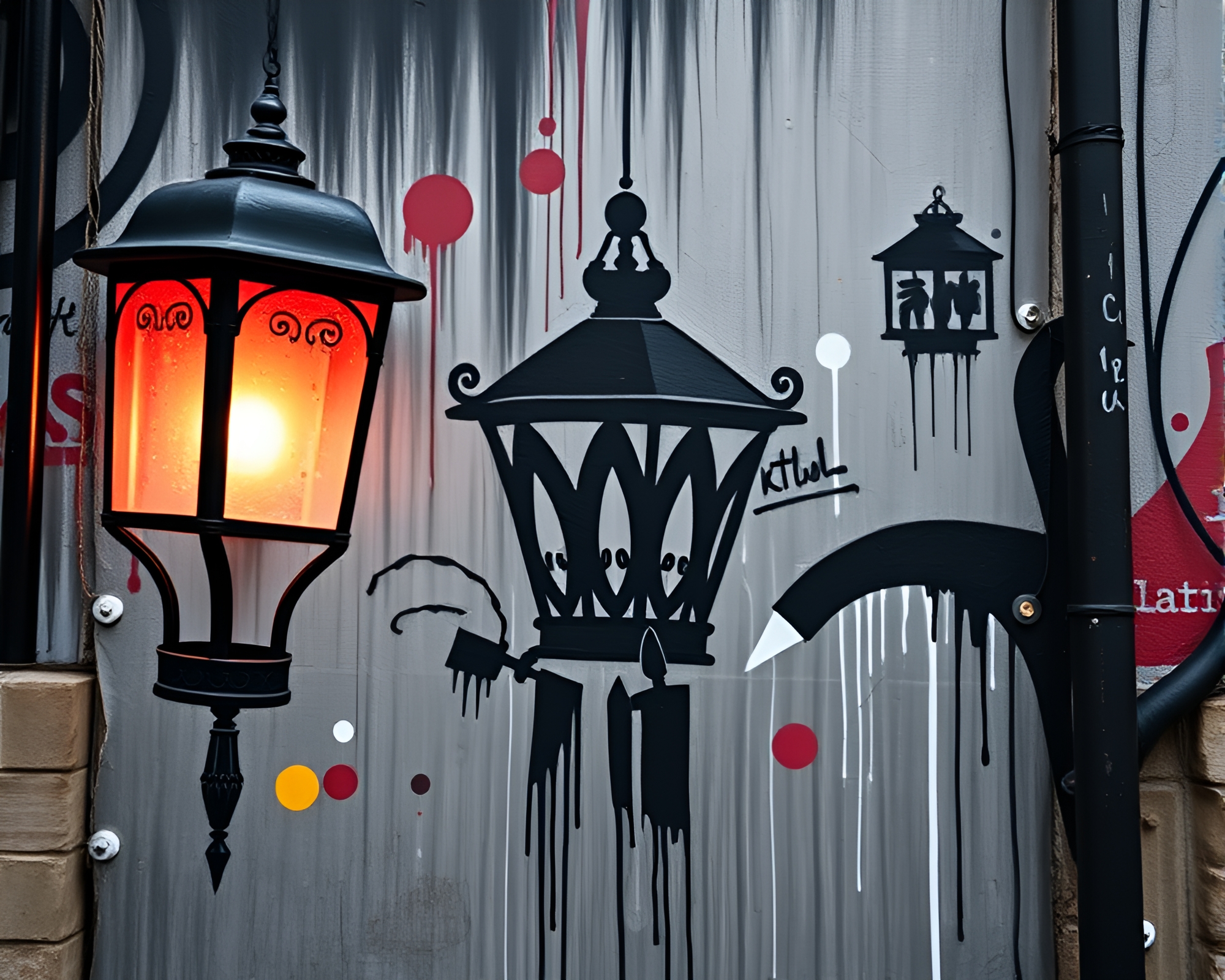 Skeuomorphic Lantern Mural Graffiti – free AI stock image