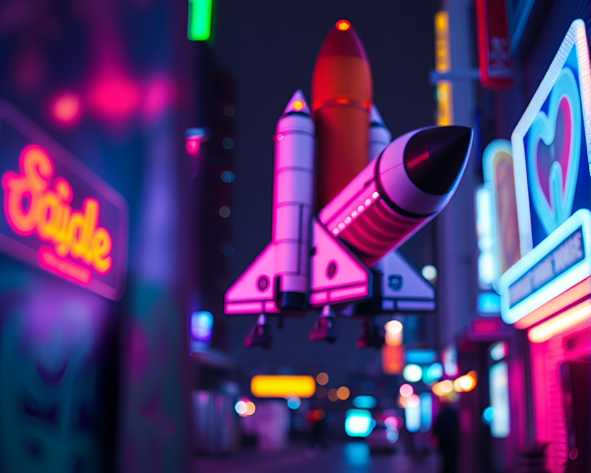 Neon Space Shuttle In Bokeh Graffiti Style – free AI stock image