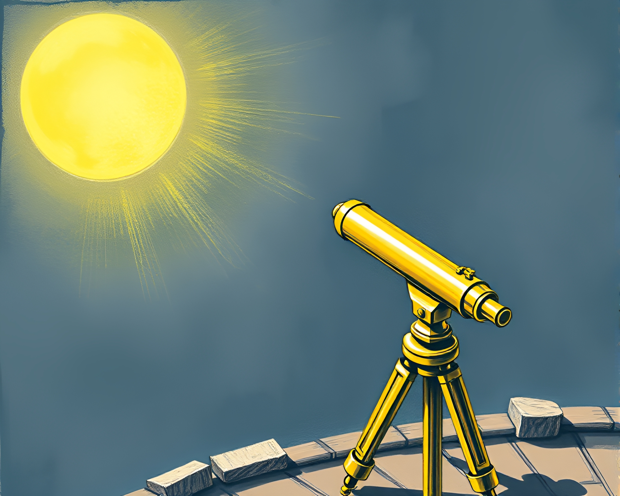 Isometric Illustration of Chalk Scrawls on Brass Telescope – free AI stock image