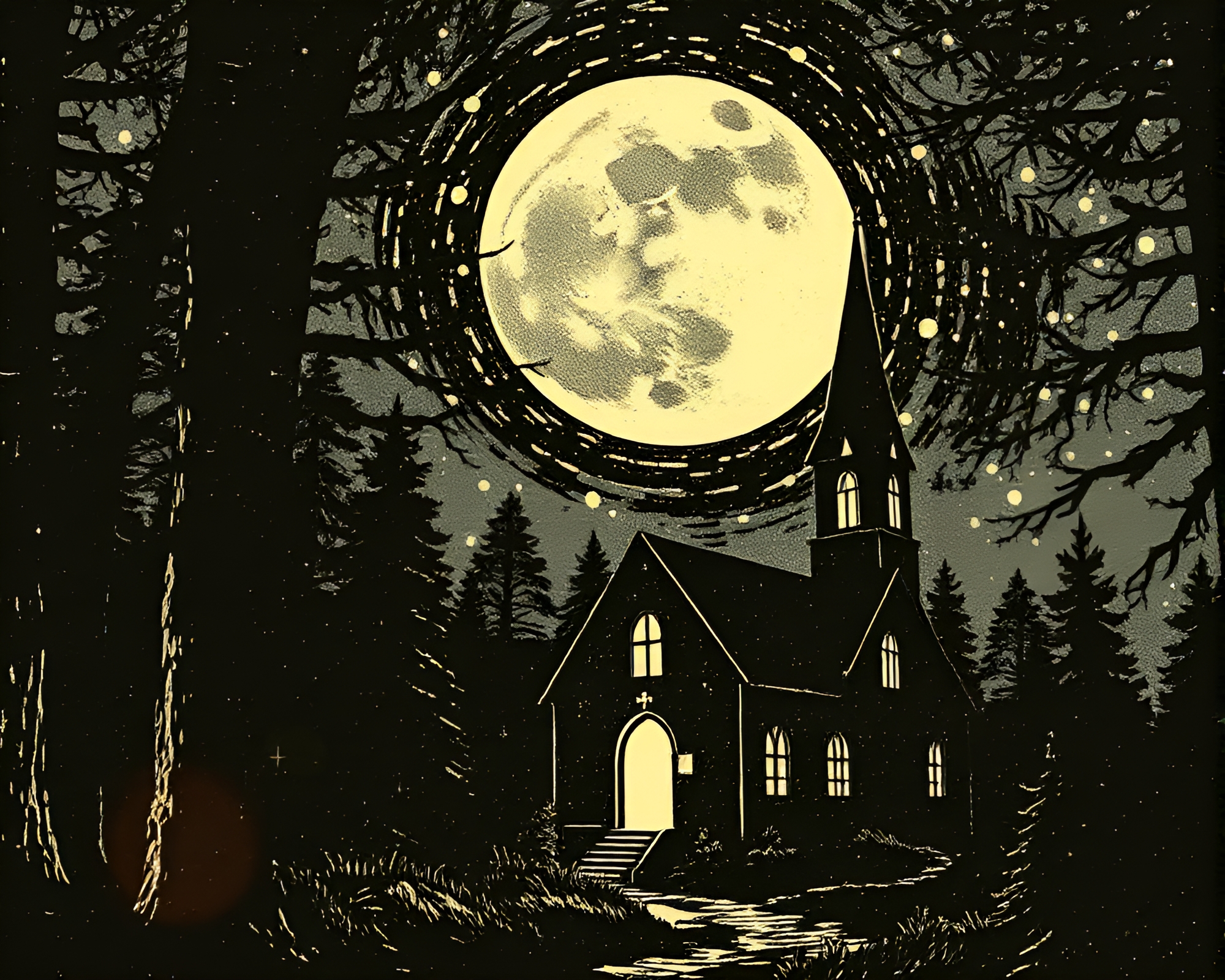 Moonlit Wolf Howling in Church Candlelight – free AI stock image