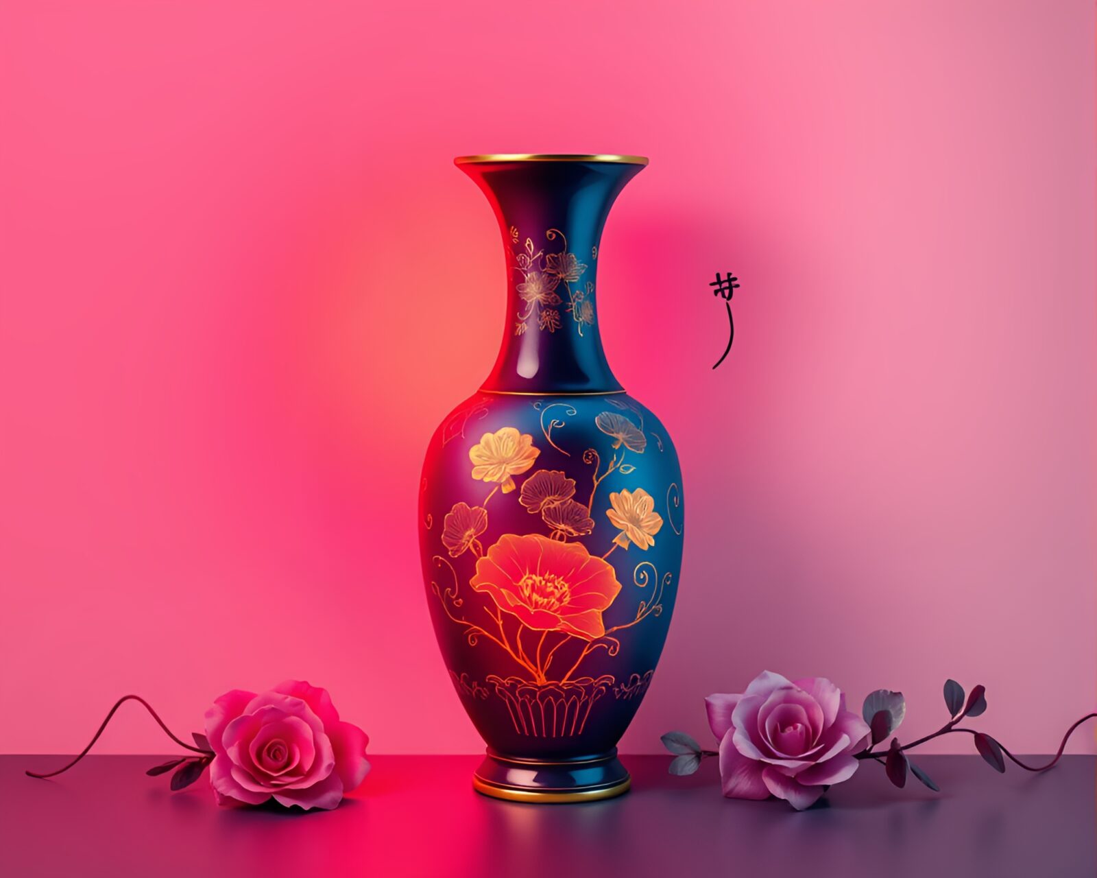 Flat design art of a glowing vase centered