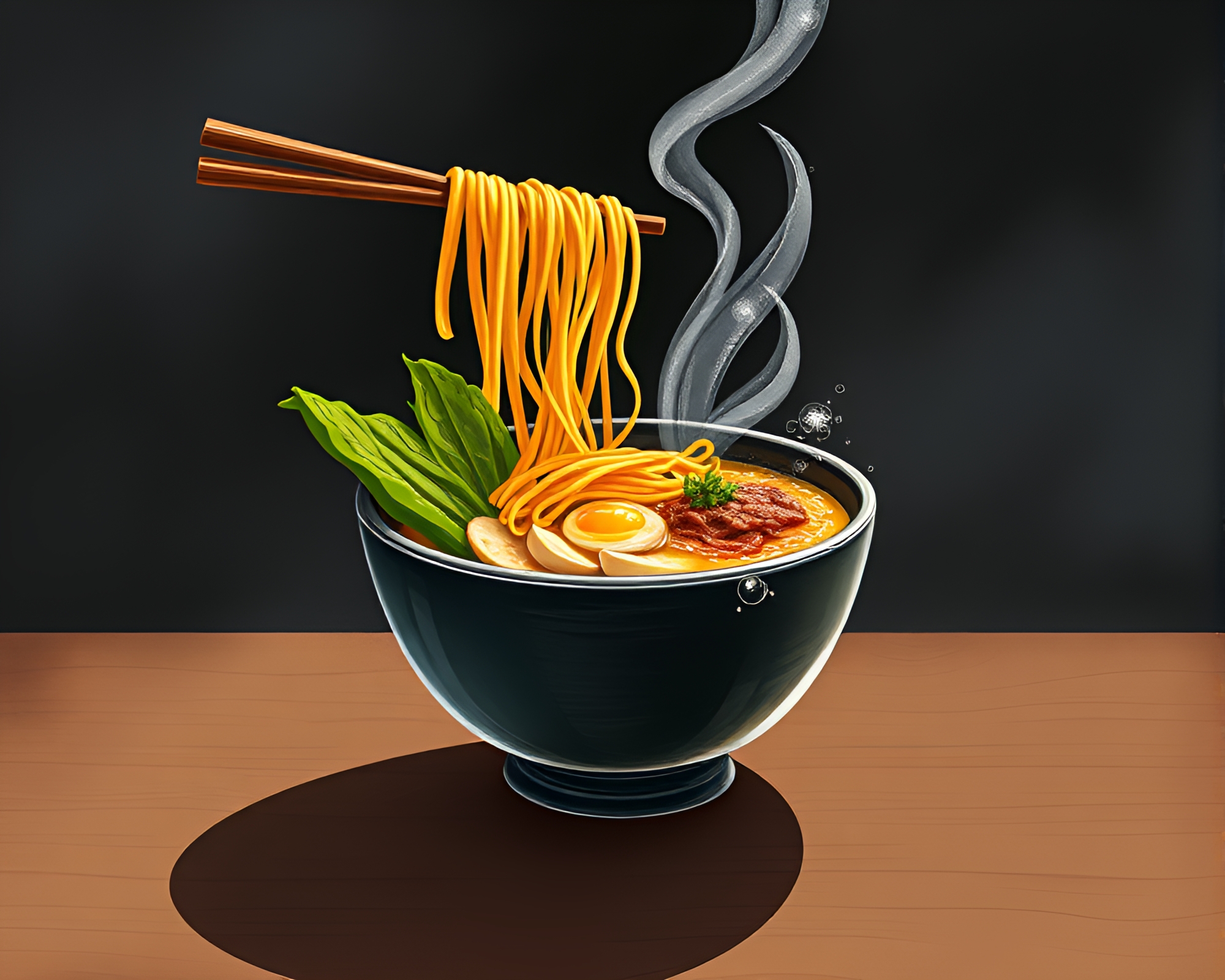 Ramen bowl art with chalkboard smudges and light leaks – free AI stock image