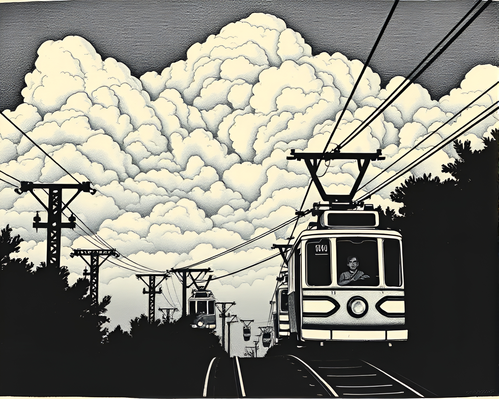Majestic Cable Car Soaring Through Stunning Cloud Formations – free AI stock image