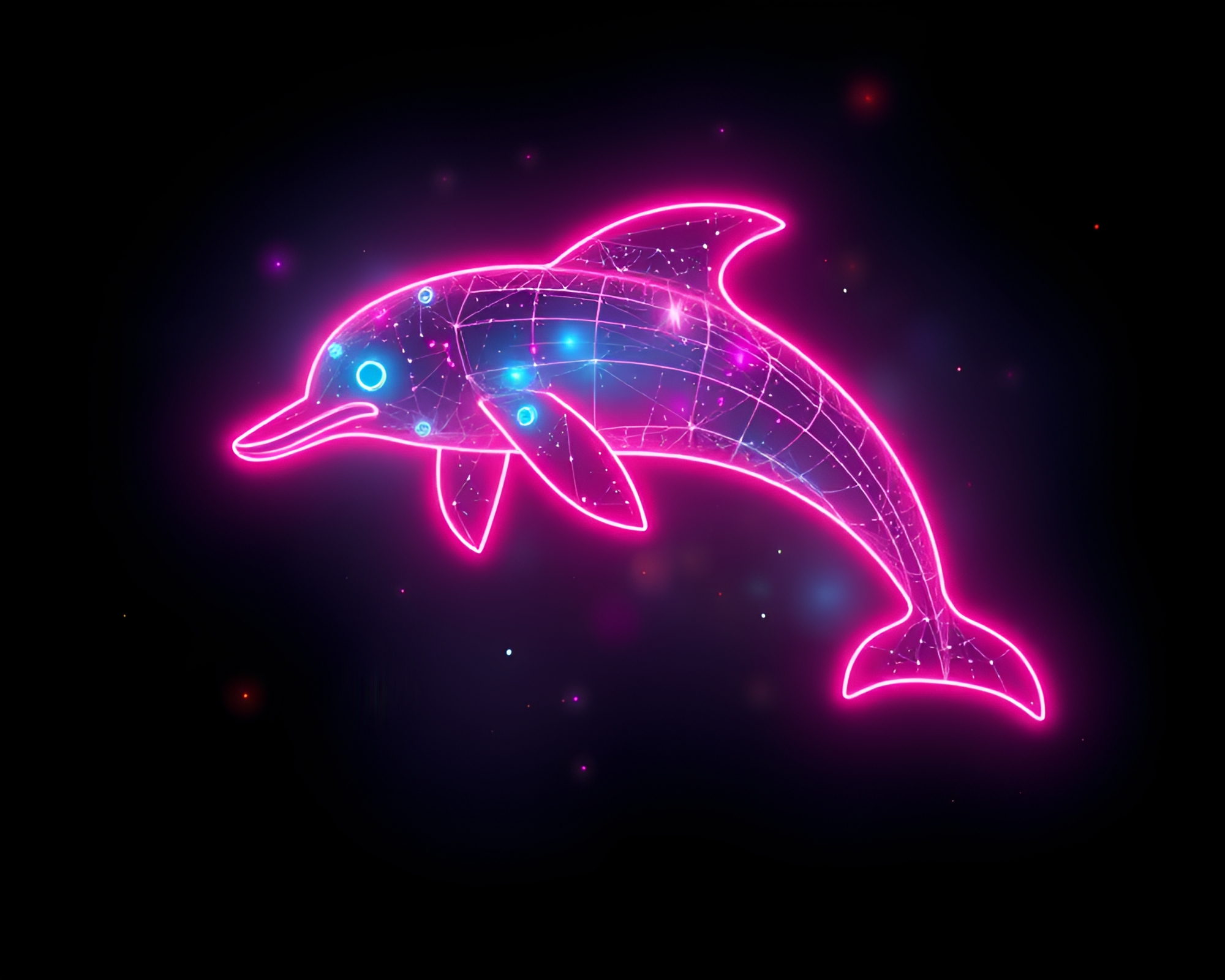 Neon Wireframe Dolphin in Planetary Pastel Photocollage – free AI stock image