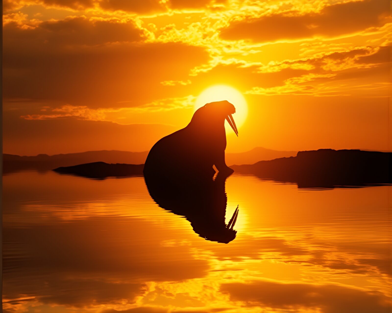 Holographic walrus silhouette reflecting in vibrant photocollage image
