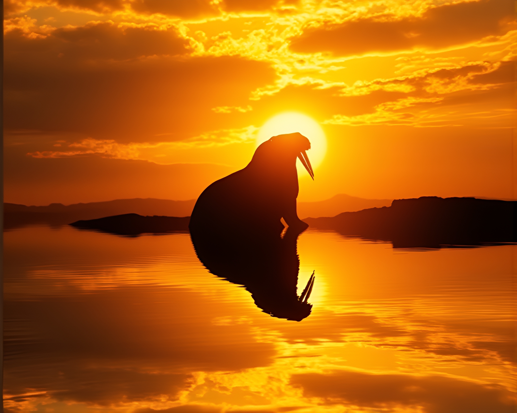 Glossy Walrus Silhouette Reflecting in Photocollage – free AI stock image
