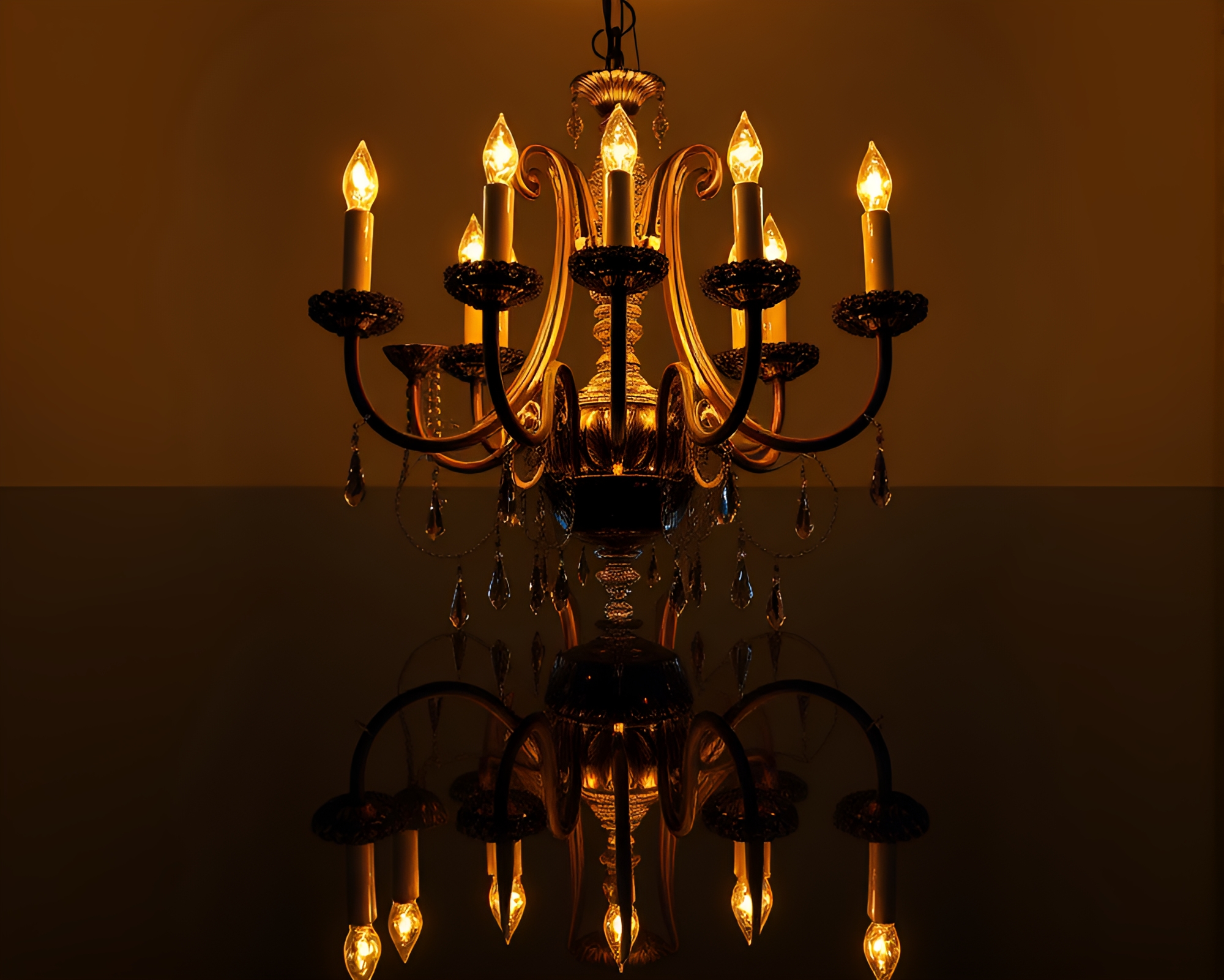 Gothic Chandelier Double Reflection in Earth Tone Gradient – free AI stock image