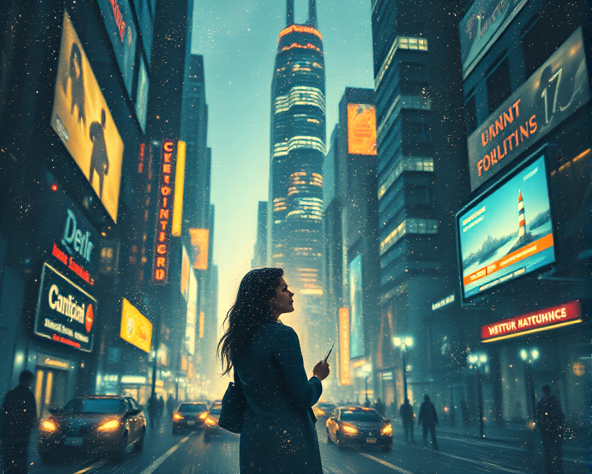 Futuristic City Candid: Stardust Shimmer Etching Art – free AI stock image
