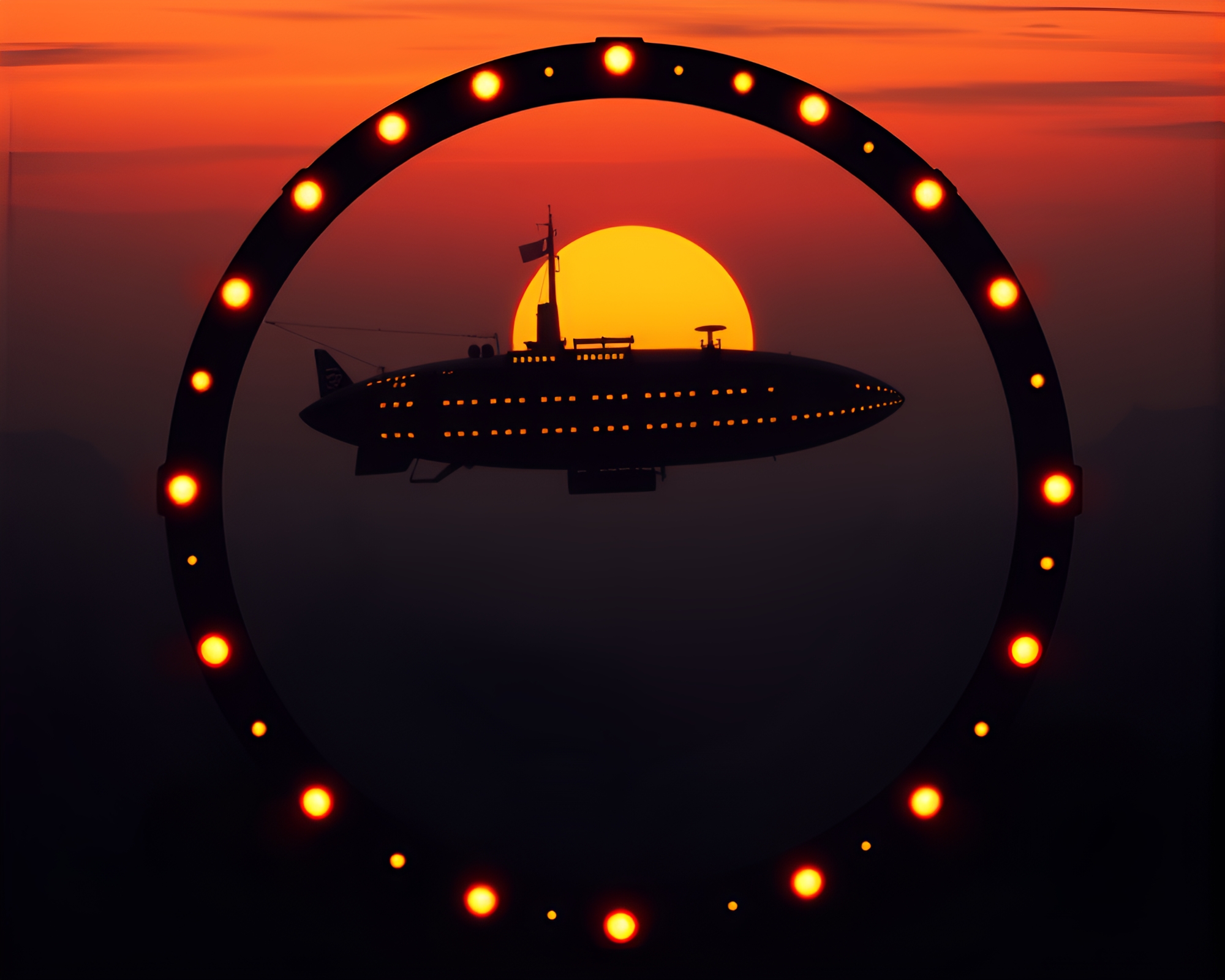 Steampunk Airship at Cool Dawn Light – free AI stock image