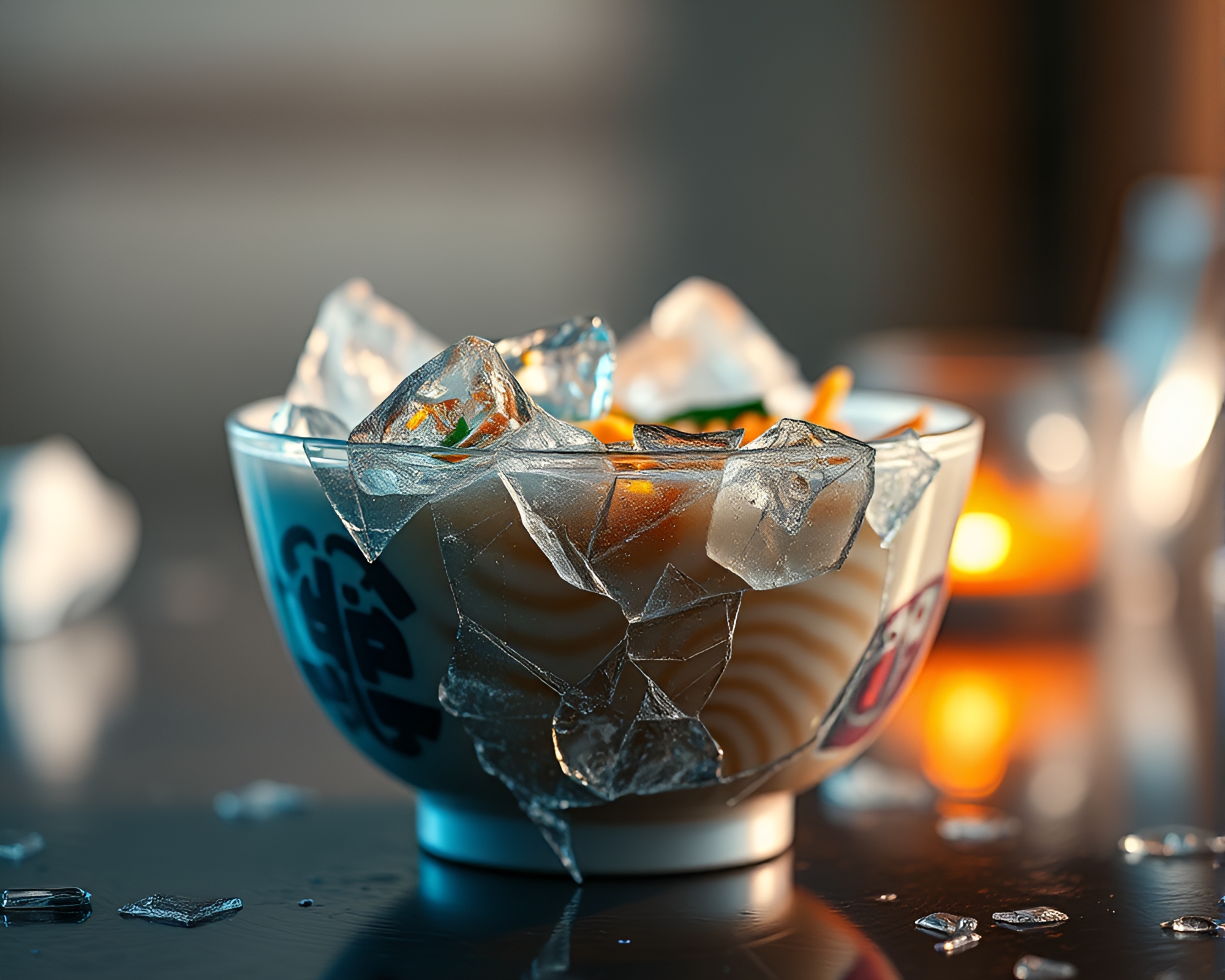 Ice crack fractal ramen bowl wireframe – free AI stock image