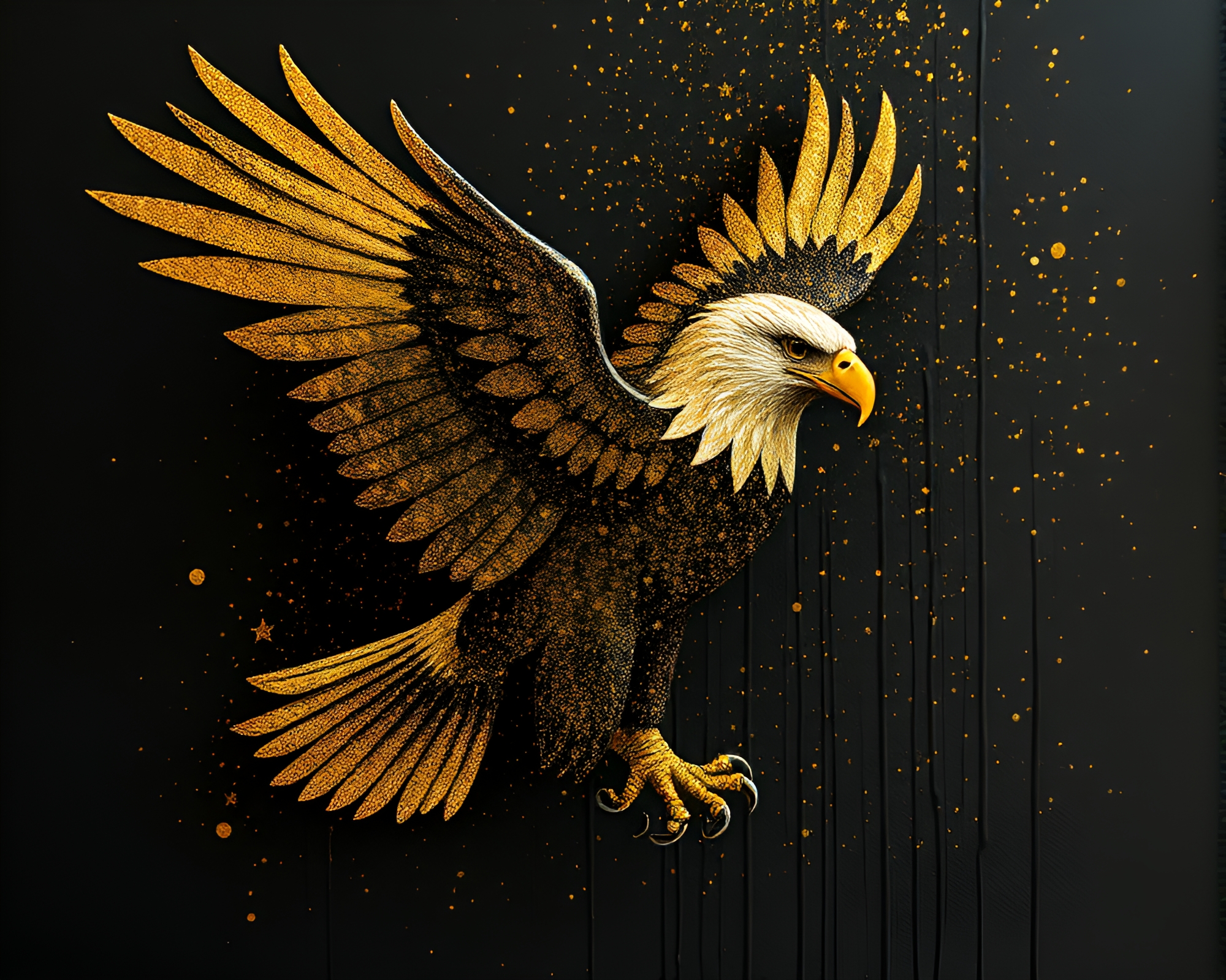Surreal Eagle in Glittered Leaf Litter Landscape – free AI stock image