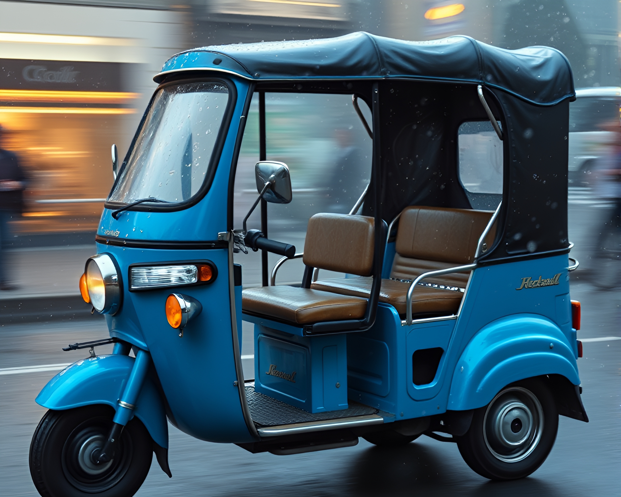 Arctic Blue Rickshaw Compositions in Photorealistic Hatching – free AI stock image