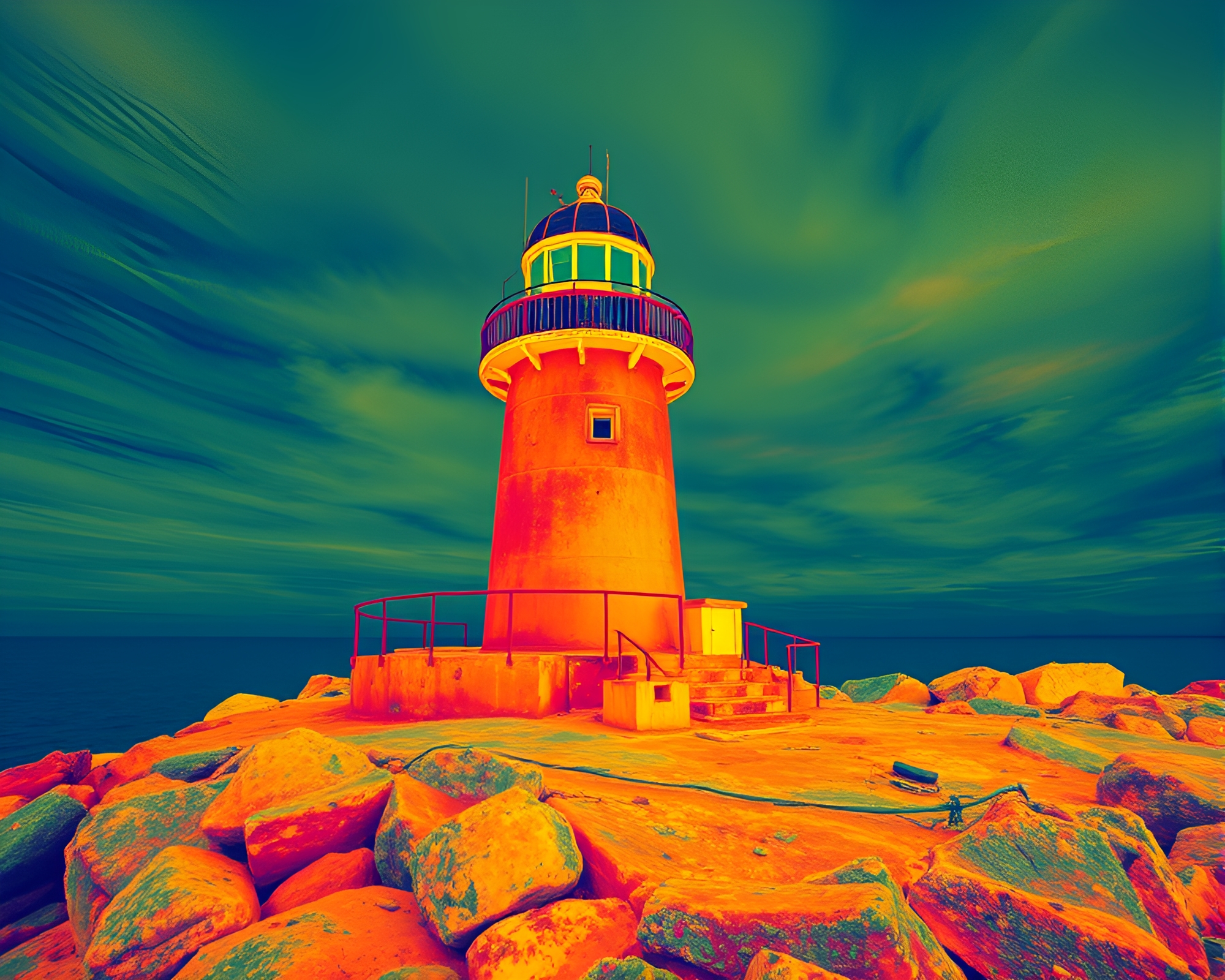 Astonishing Abandoned Lighthouse in Thermal Imaging Colors – free AI stock image