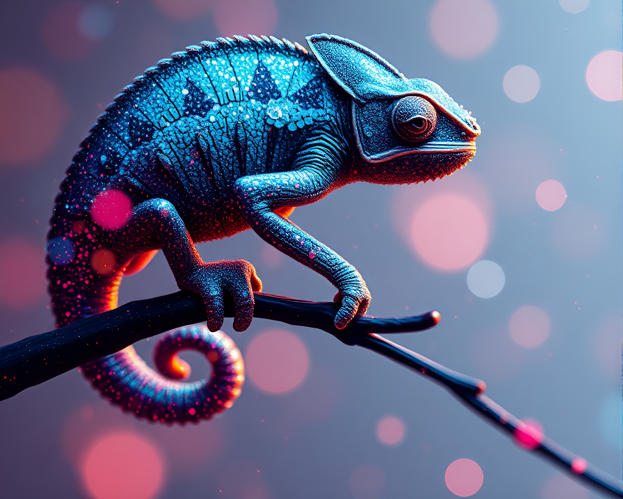 Digital Noise Chameleon in Glitter Dust Minimalist Art – free AI stock image
