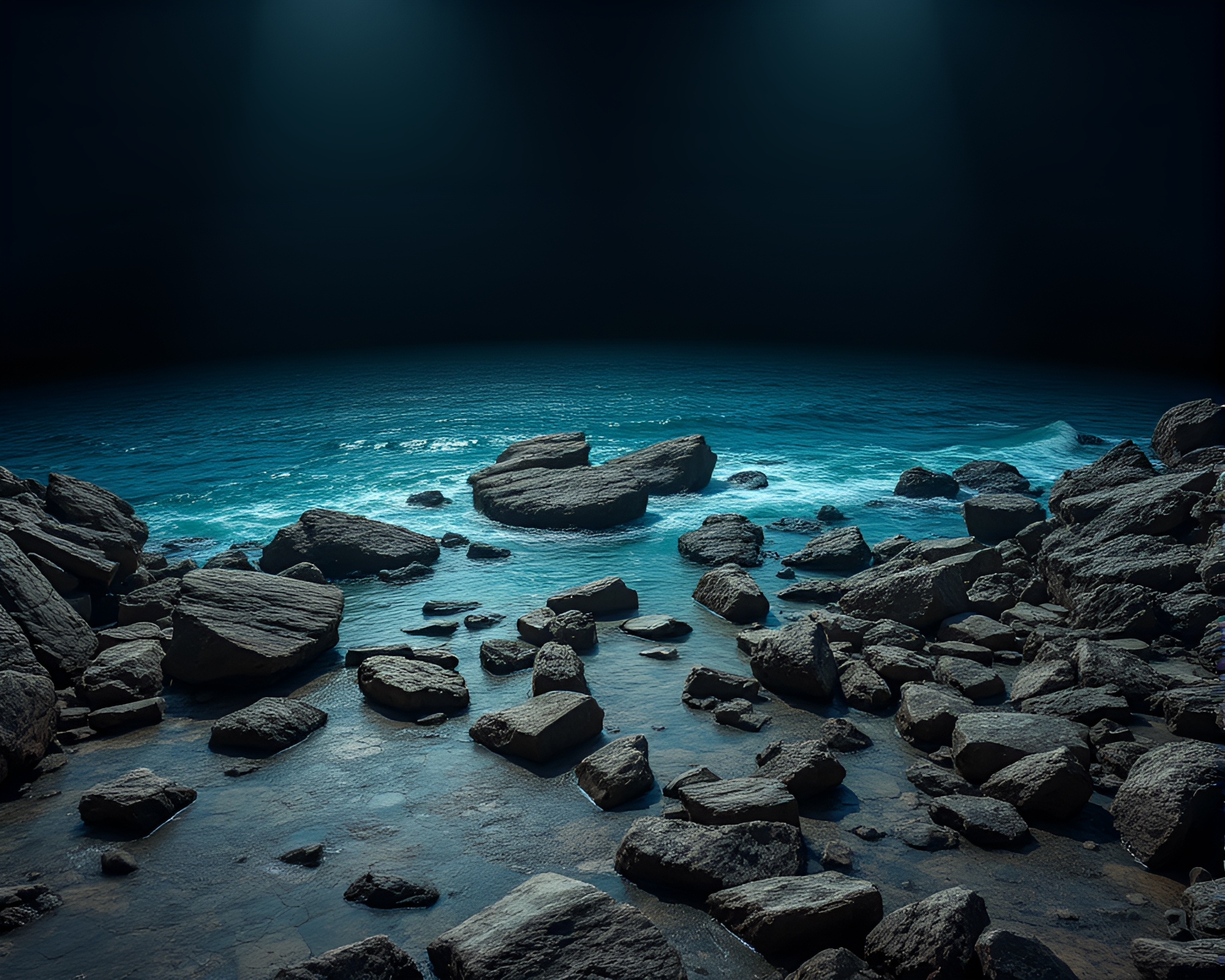Hexagonal Tiling on Dramatic Rocky Coastline Matte Painting – free AI stock image