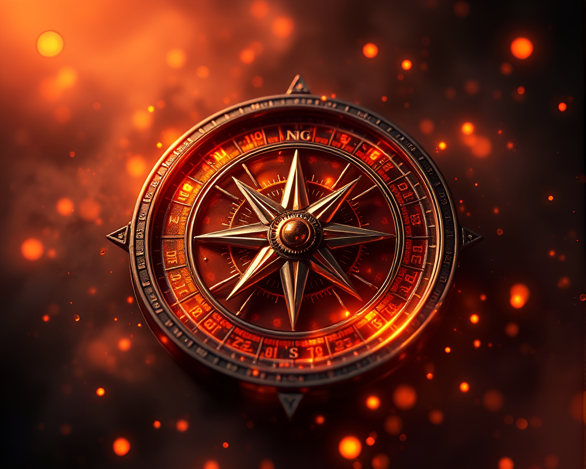 Antique Compass Amidst Floating Embers and Fractal Glow – free AI stock image